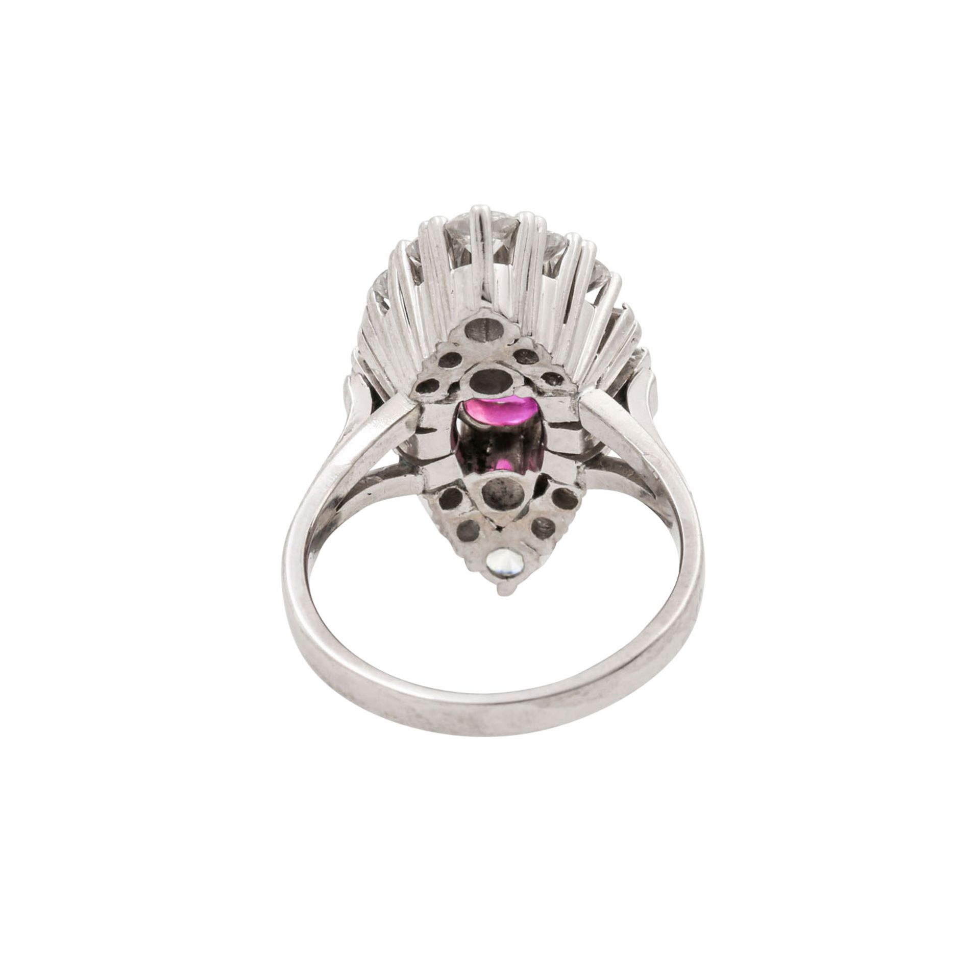 Ring mit pinkfarbenem Saphir ca. 2,5 ct, Brillanten zus. ca. 1,5 ct und Diamantbaguett - Bild 4 aus 5