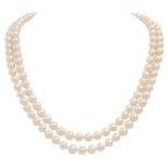Perlenkette aus Akoya Zuchtperlen 6,5 mm, L: 90 cm, schöner Lüster, cremefarben mit