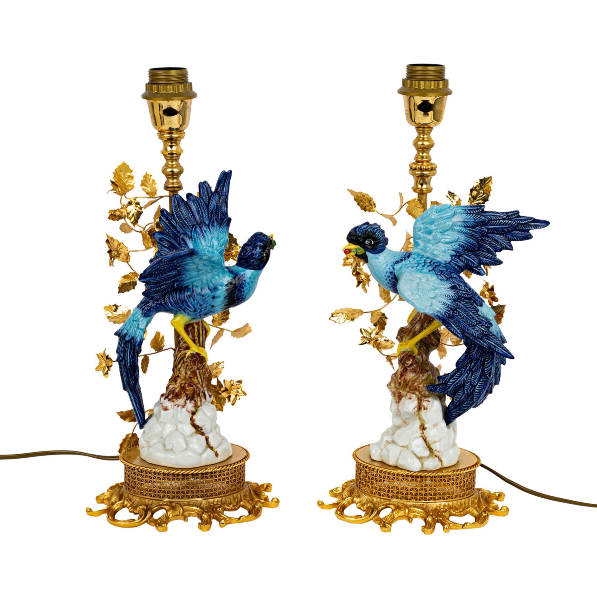 ITALIEN Paar Tischlampen mit Vogelfiguren, 20. Jhd. Paar einflammige Leuchten aus gold - Image 9 of 11