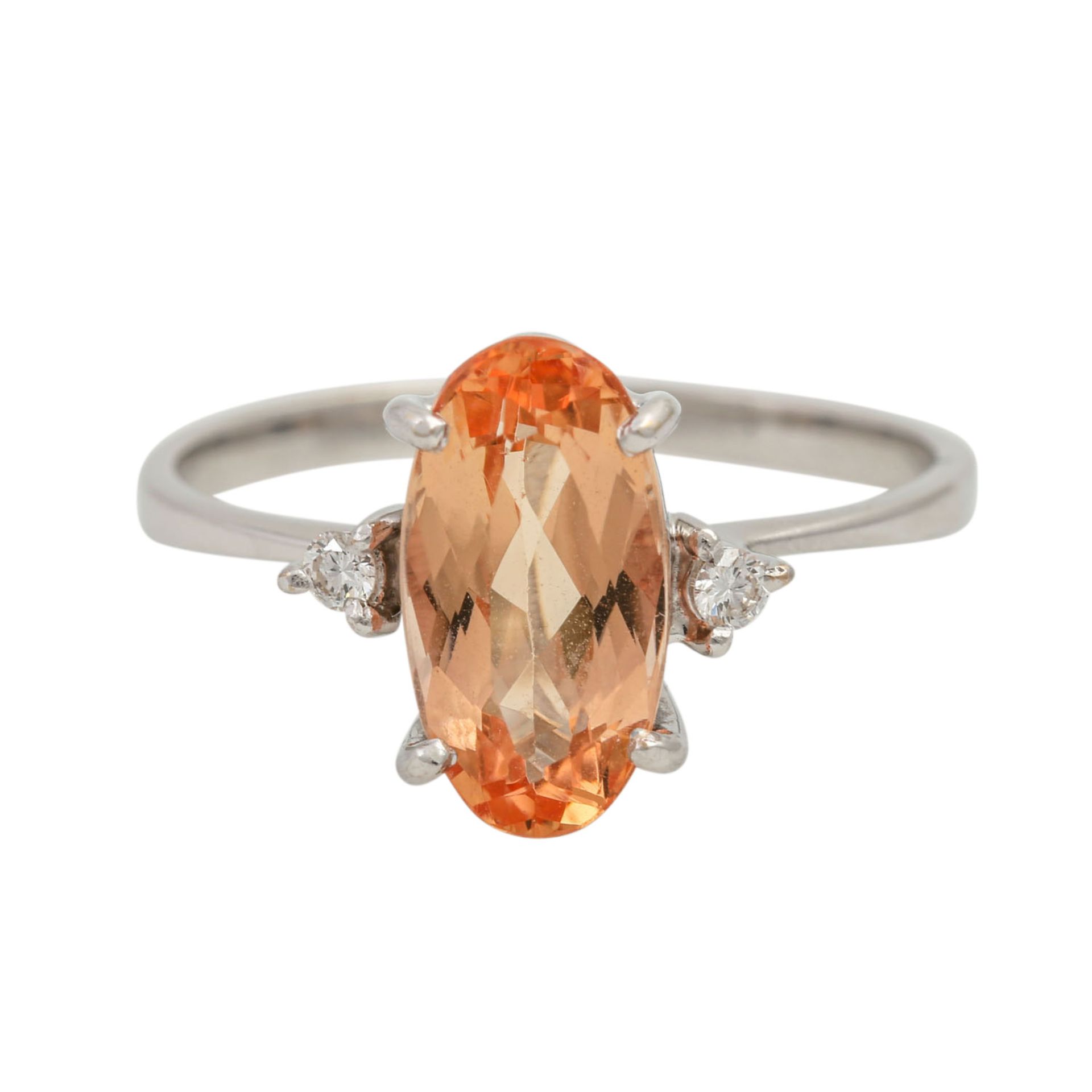 Ring mit apricotfarbenem Topas und 2 Achtkantdiamanten, Topas oval facettiert, WG 18K, - Image 2 of 4