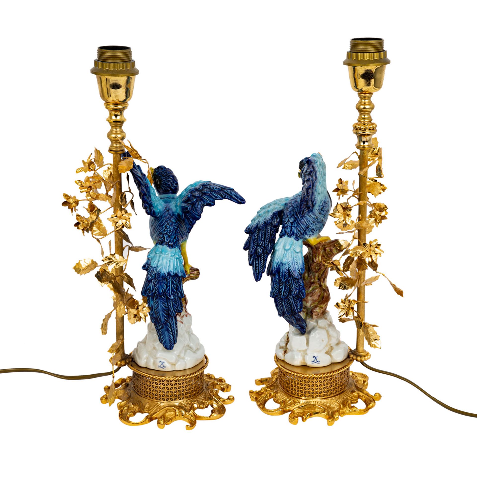 ITALIEN Paar Tischlampen mit Vogelfiguren, 20. Jhd. Paar einflammige Leuchten aus gold - Image 10 of 11