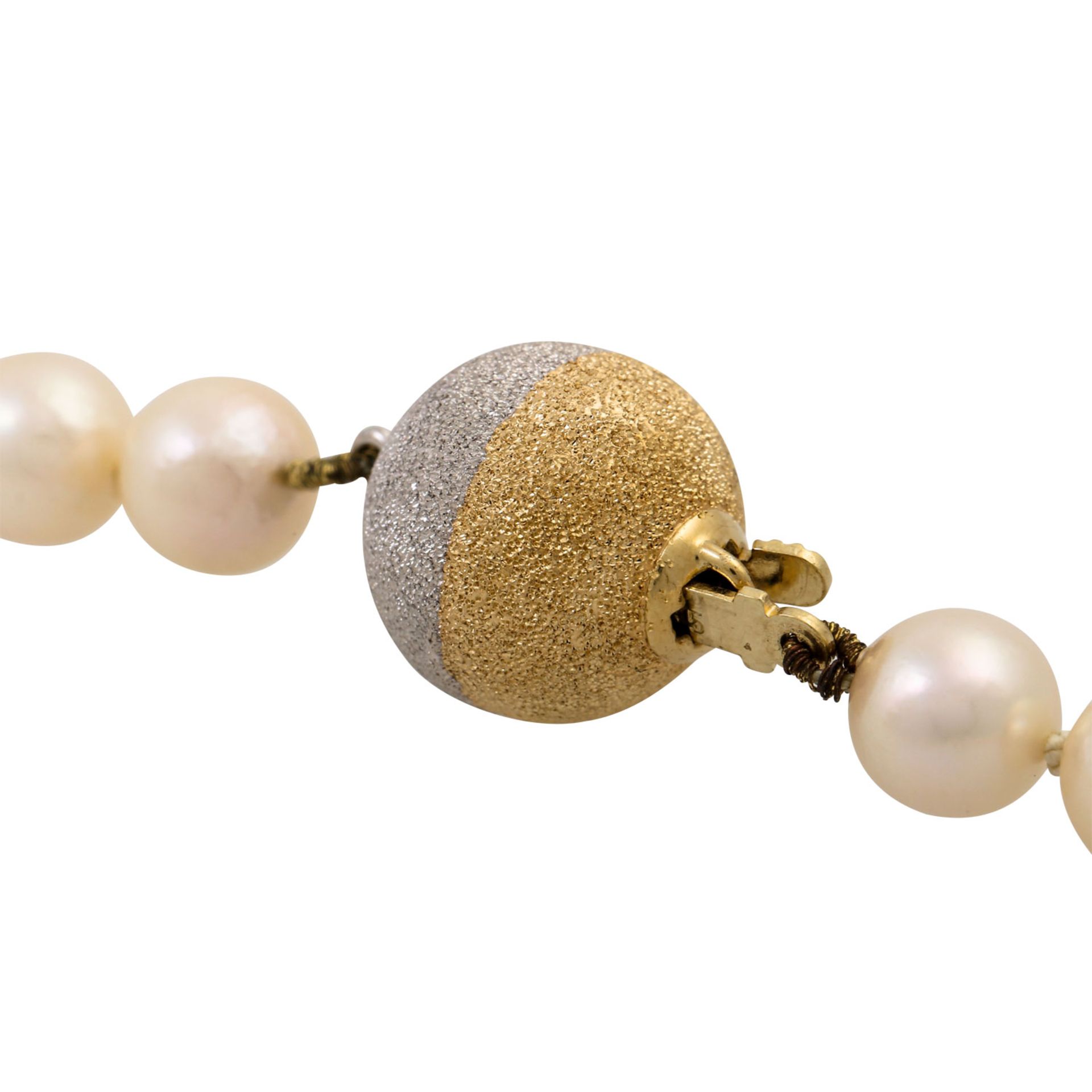 Akoya Perlenkette mit Schließe aus GG/WG 14K, Zuchtperlen ca. 6,9 mm, schöner Lüste - Bild 4 aus 4