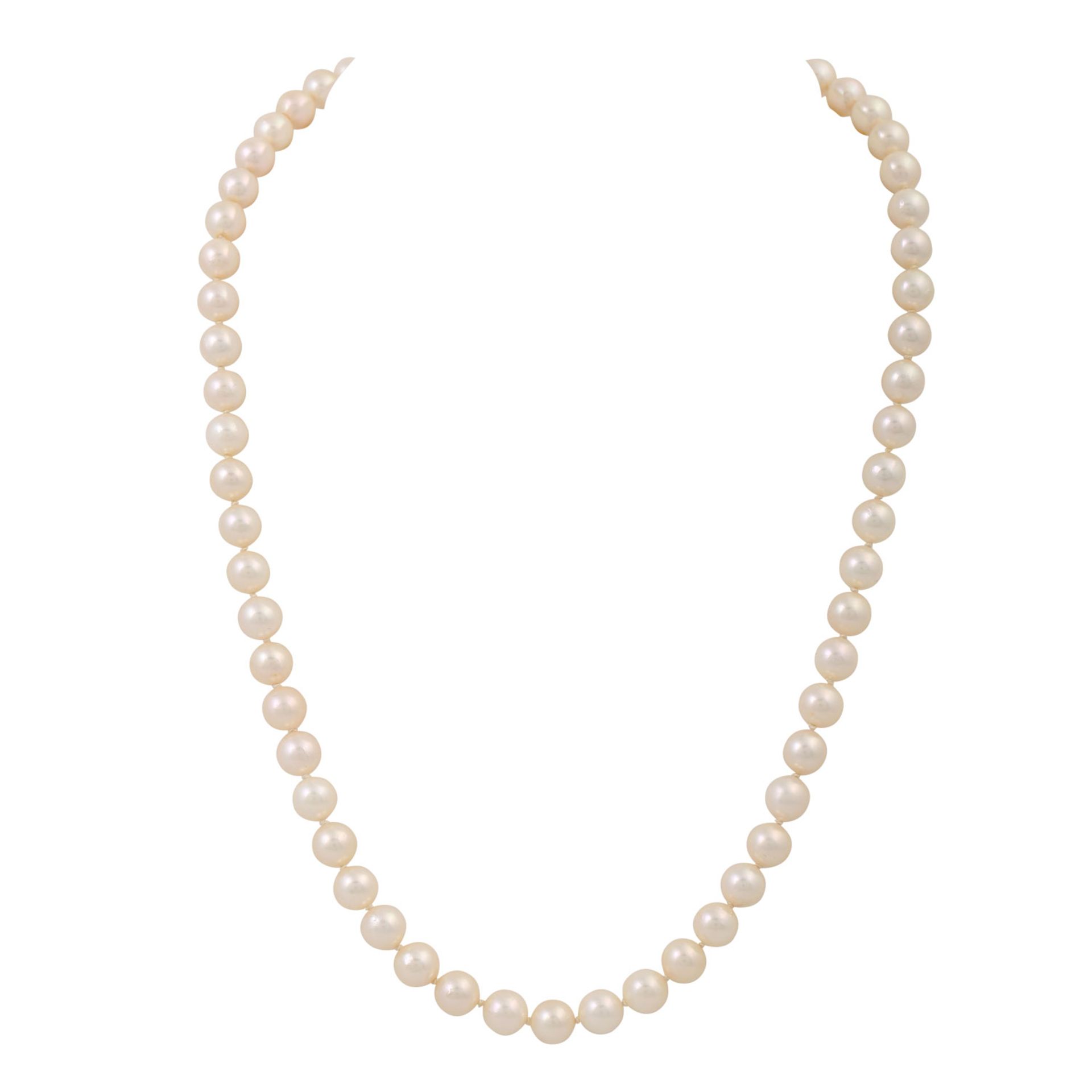 Akoya Perlenkette mit Schließe aus GG/WG 14K, Zuchtperlen ca. 6,9 mm, schöner Lüste