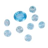 Konvolut 9 Blautopase zus. 58,8 ct, davon großer Stein 25,6 ct, (LBT ca. 18x15x10 mm)