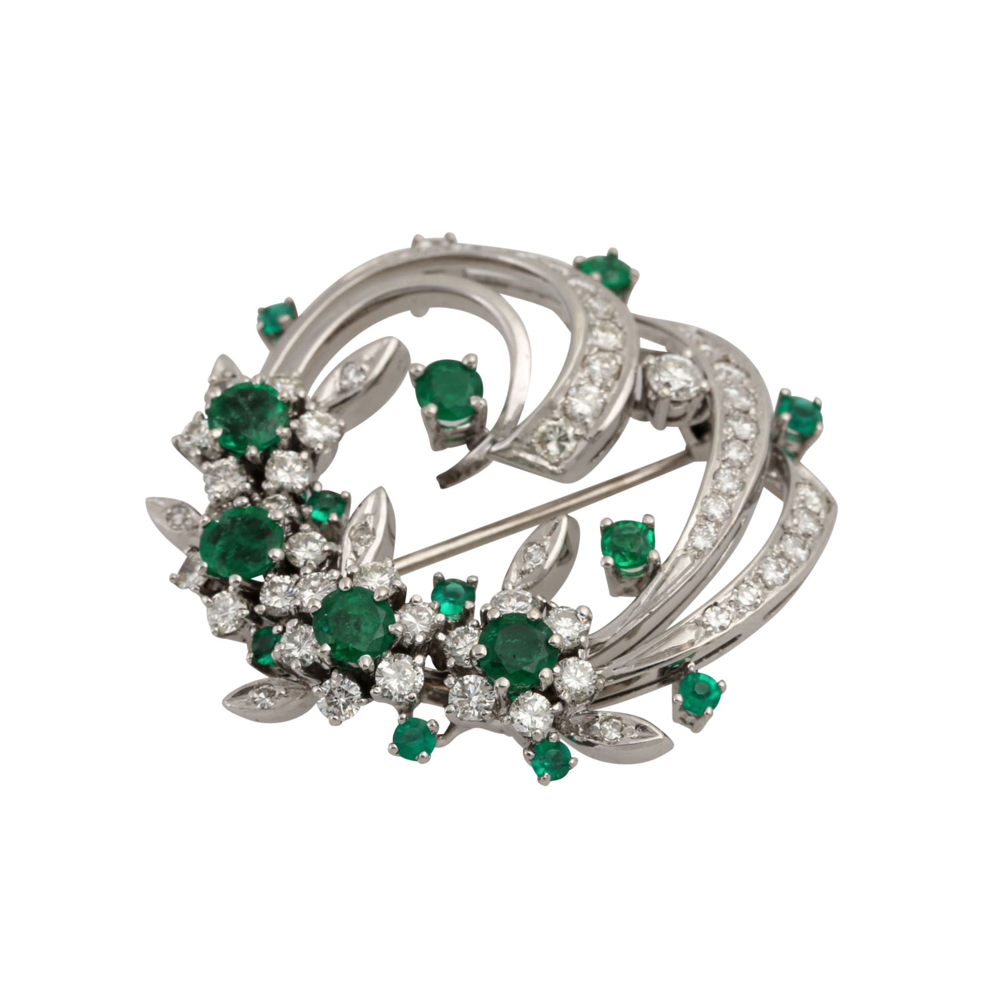 Brosche mit schönen Smaragden und Diamanten von zus. ca. 2,2 ct, Brillant- und Achtka - Image 4 of 5