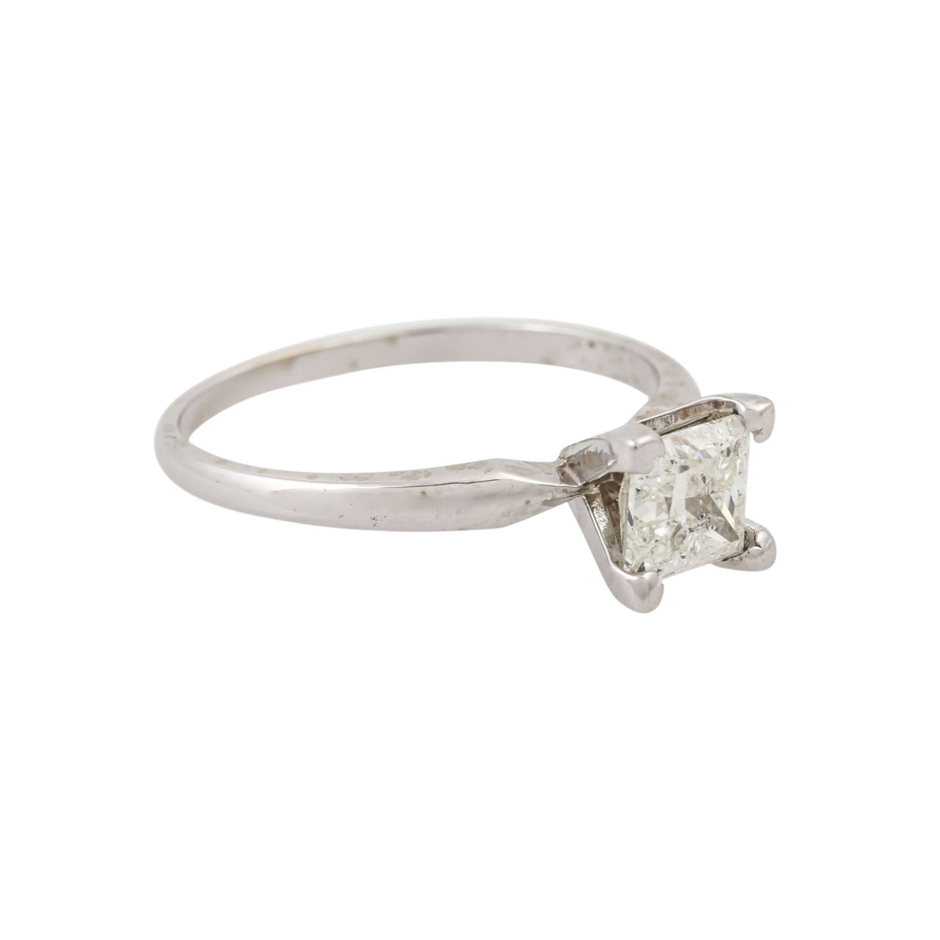 Solitärring mit Prinzess-Diamant von ca. 1 ct, ca. GW (K-L)/P1-P2, WG 14K, 2,1 g, RW: