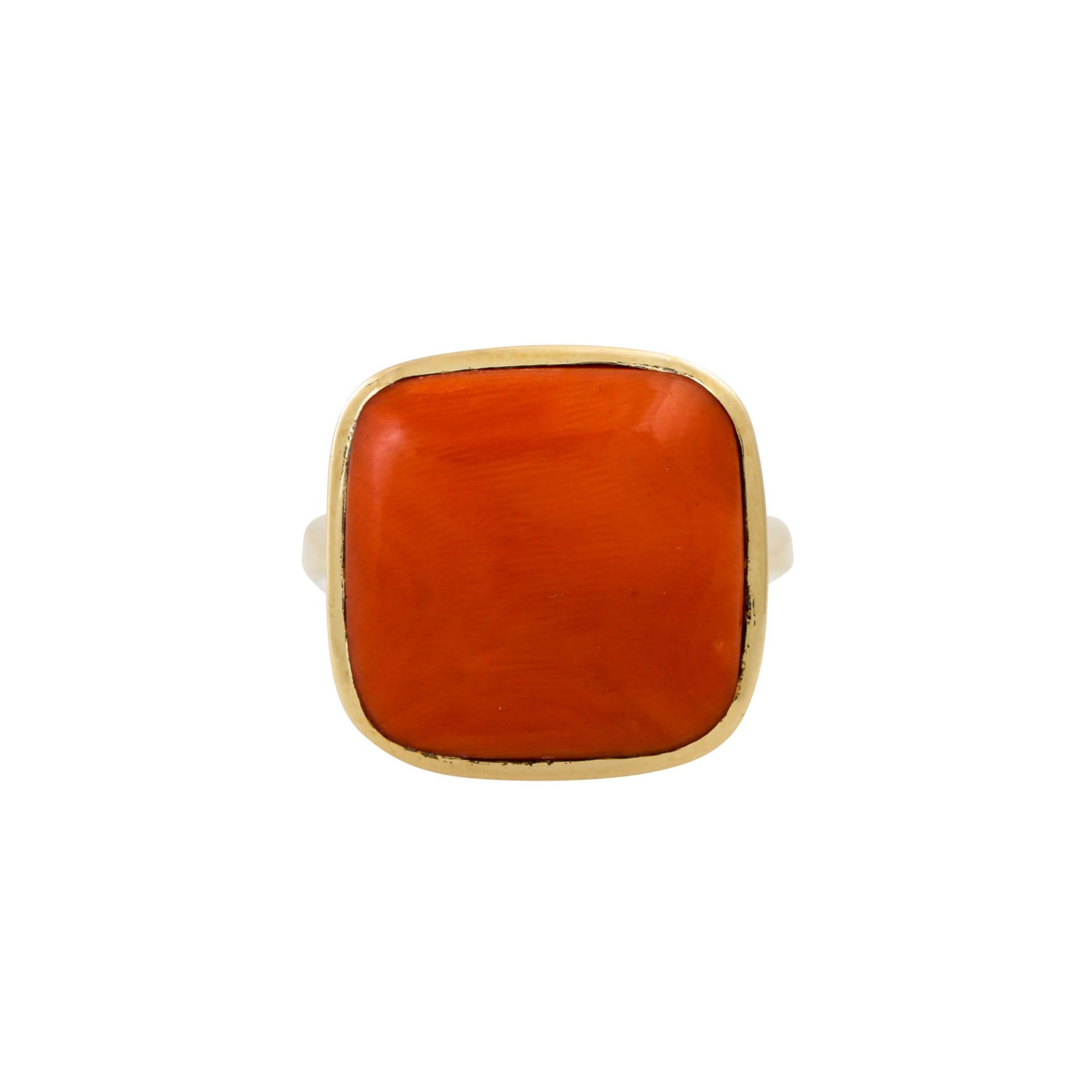 Ring mit Korallencabochon, ca. 15x15 mm, GG 14K, 8,3 gr, RW: 54, 2. Hälfte 20. Jh., m - Image 2 of 4