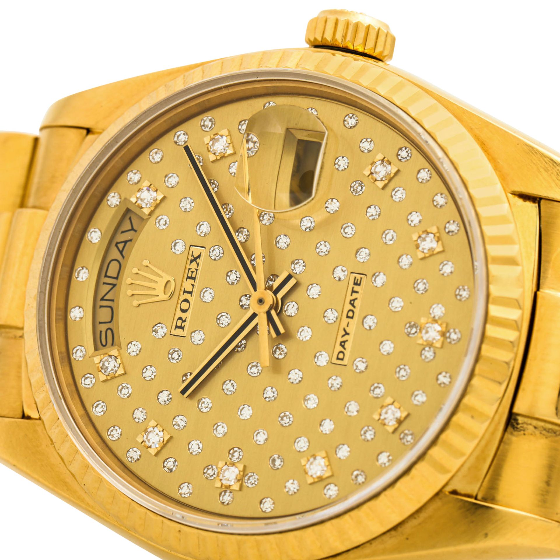 ROLEX Vintage DayDate "Sternenhimmel", Ref. 18038. Armbanduhr. Gold 18K, Ziffernblatt - Image 7 of 8