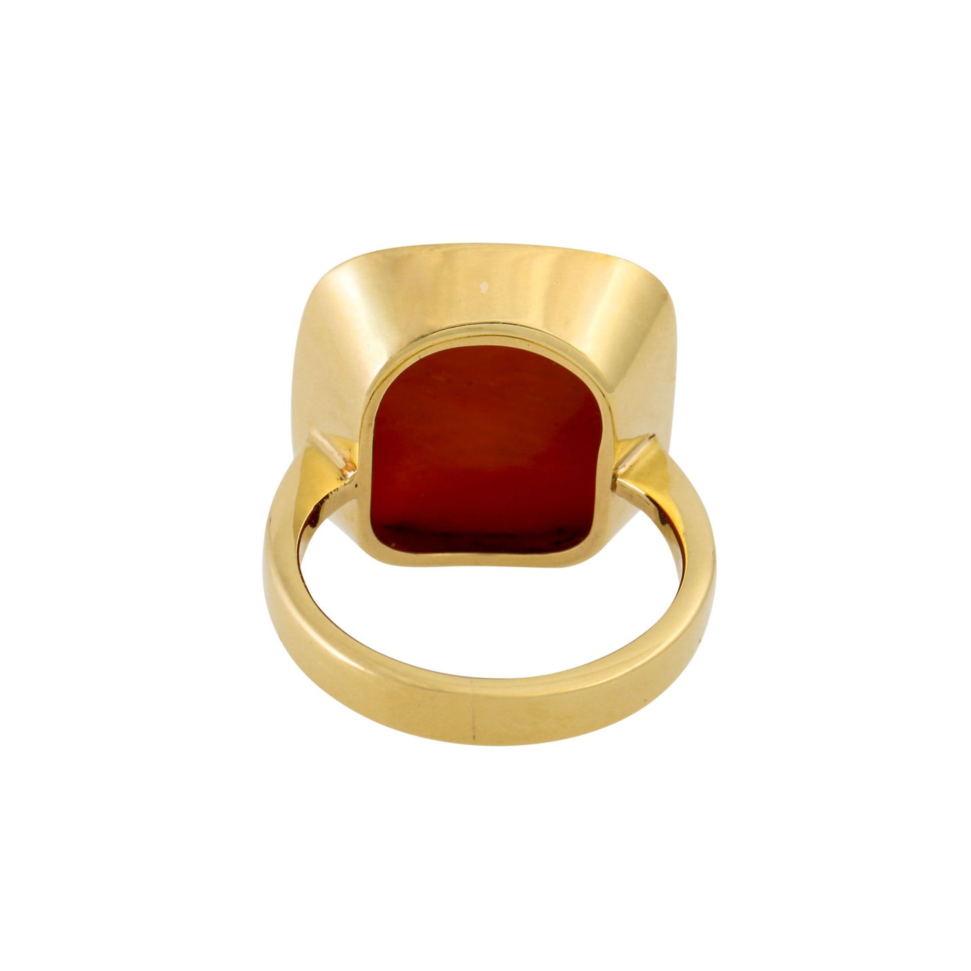 Ring mit Korallencabochon, ca. 15x15 mm, GG 14K, 8,3 gr, RW: 54, 2. Hälfte 20. Jh., m - Image 4 of 4