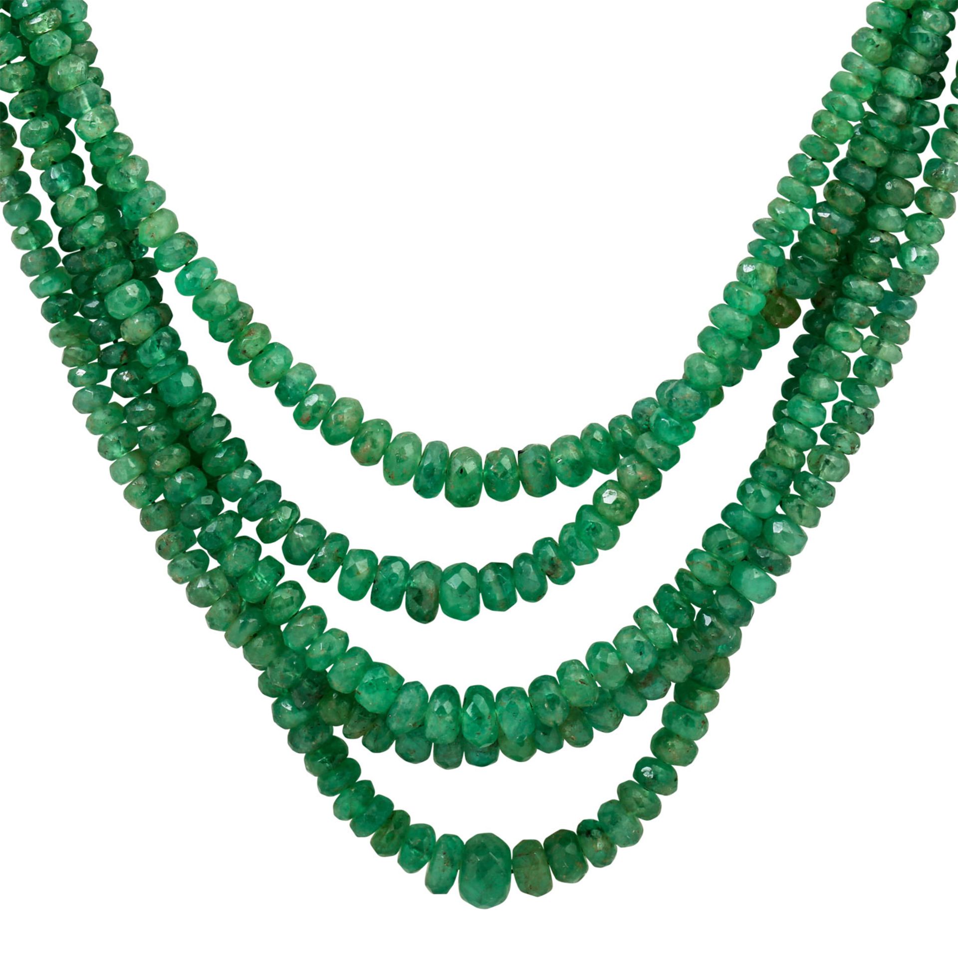 5-reihige Smaragdkette, facettierte Linsen ca. 2,5-6 mm im Verlauf, tansparent bis tra - Image 2 of 5