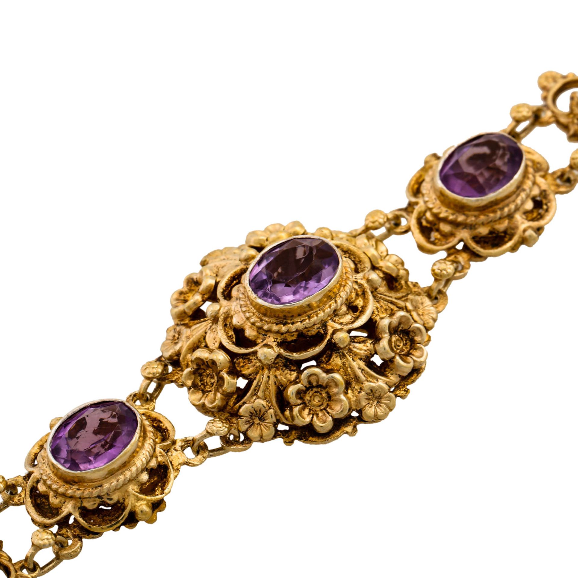 Konvolut 4-teilig mit Amethysten und Halbperlen, Silber vergoldet, Parure aus Collier, - Image 5 of 8