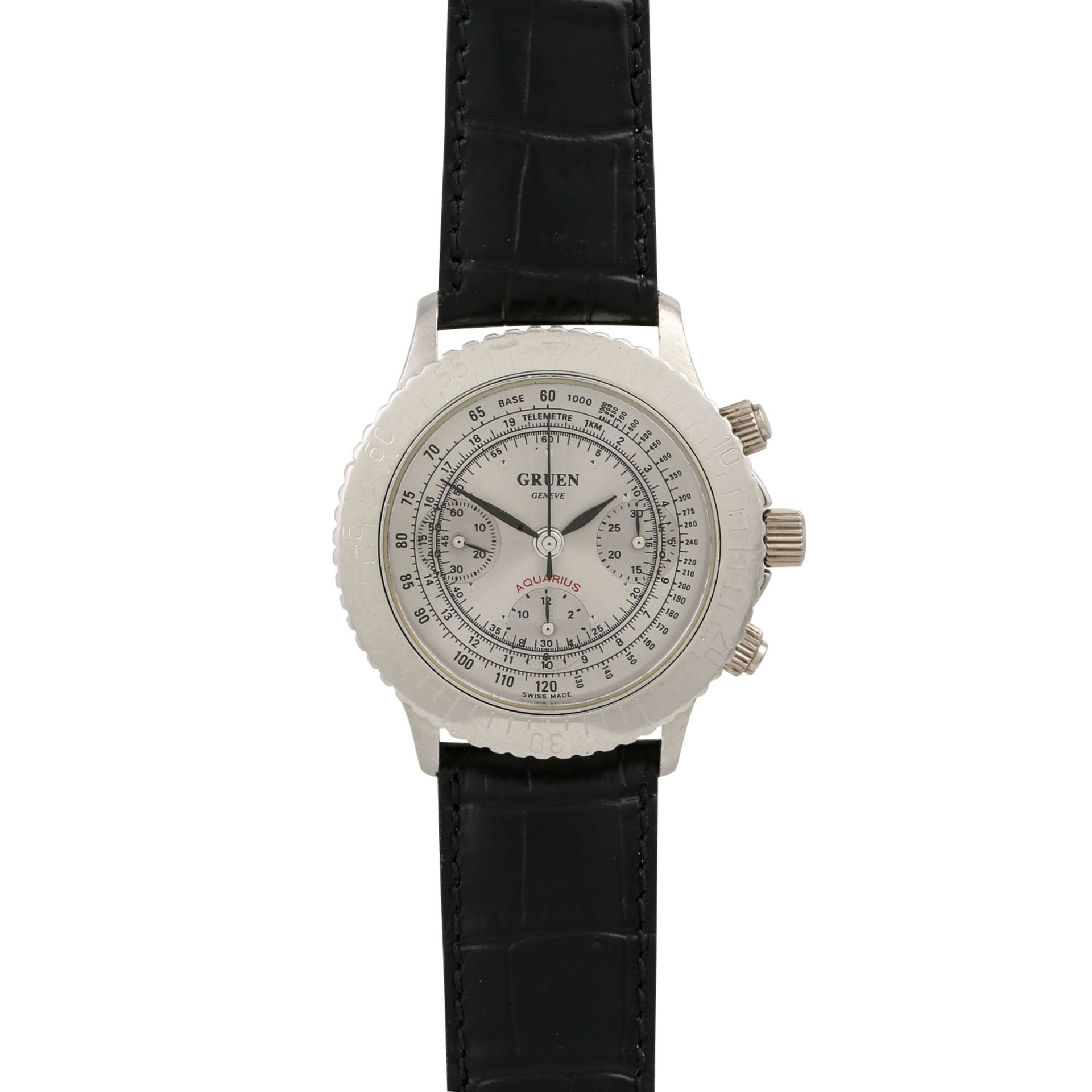 GRUEN GENEVE Aquarius Chronograph. Herrenuhr. Platin. Automatic-Werk, Kaliber 7750. Le