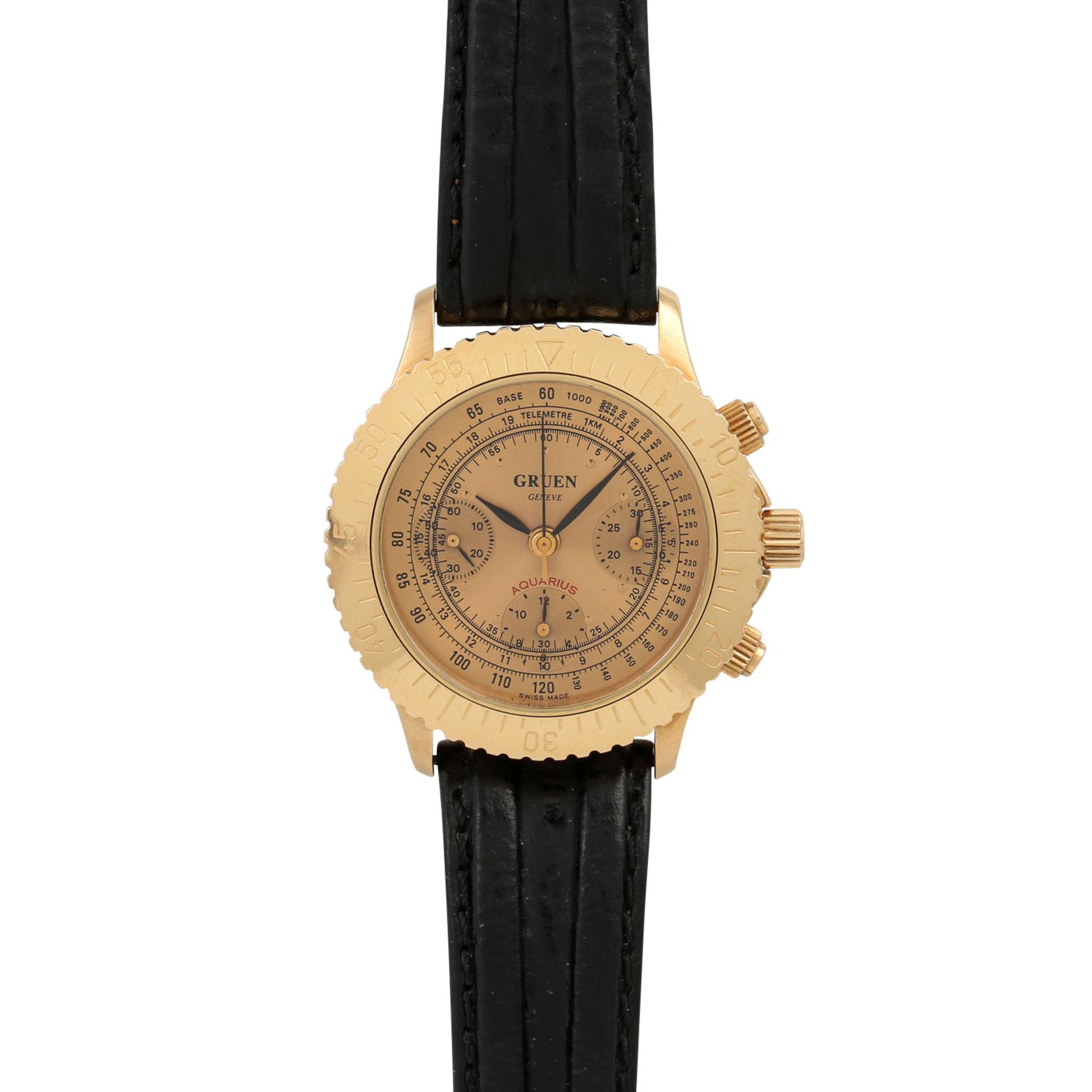 GRUEN GENEVE Aquarius Chronograph. Herrenuhr. Neupreis ca. 25.000,- Euro. Gold 18K. Au