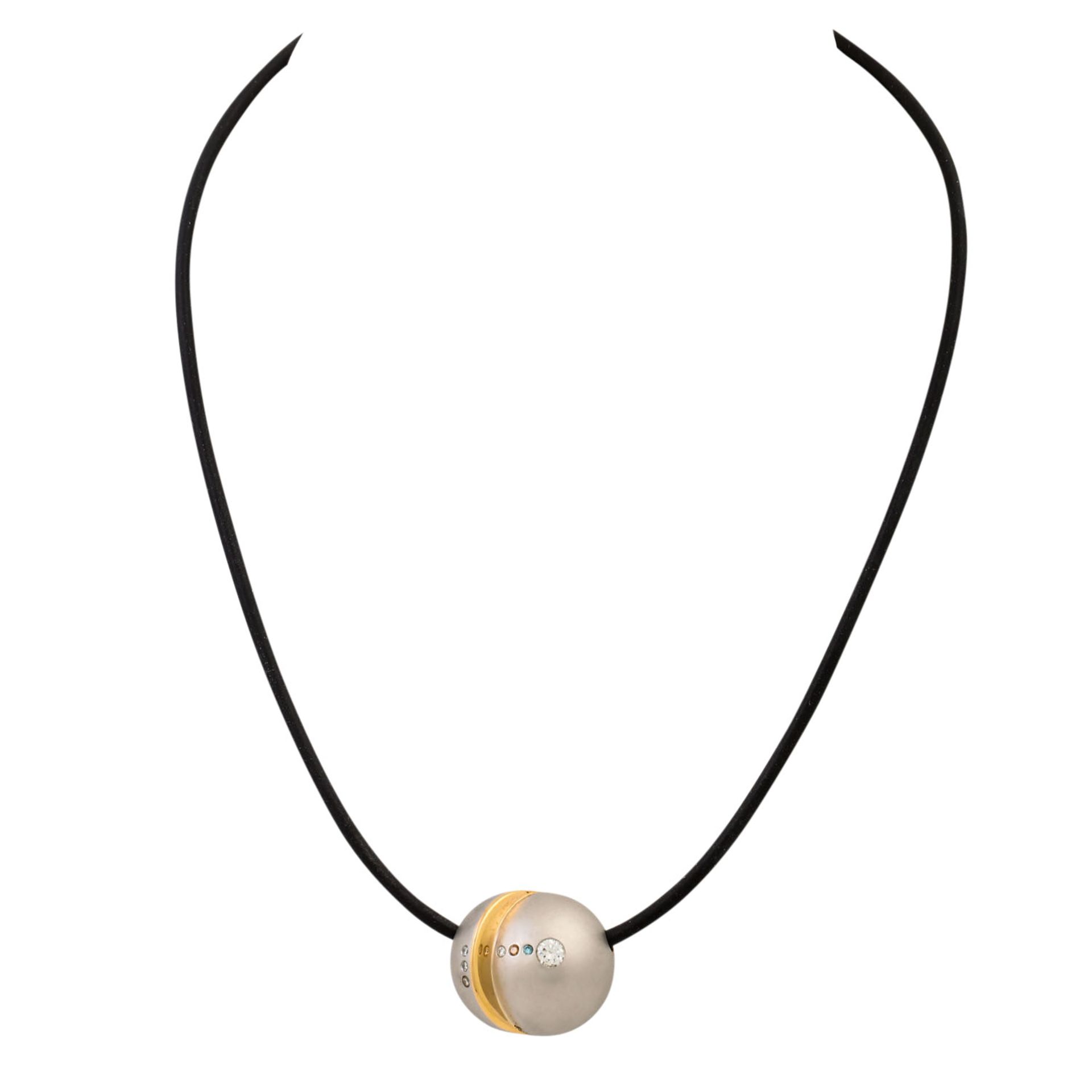 BUNZ Collier mit Brillanten zus. ca. 0,29 ct, tlw. farbig (beh.)/VS, KP (1997): umger.