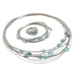 MARCO BICEGO Schmuckset mit Blautopasen, WG 18K, 88,3 gr, Collier L: ca. 41 cm, Armban