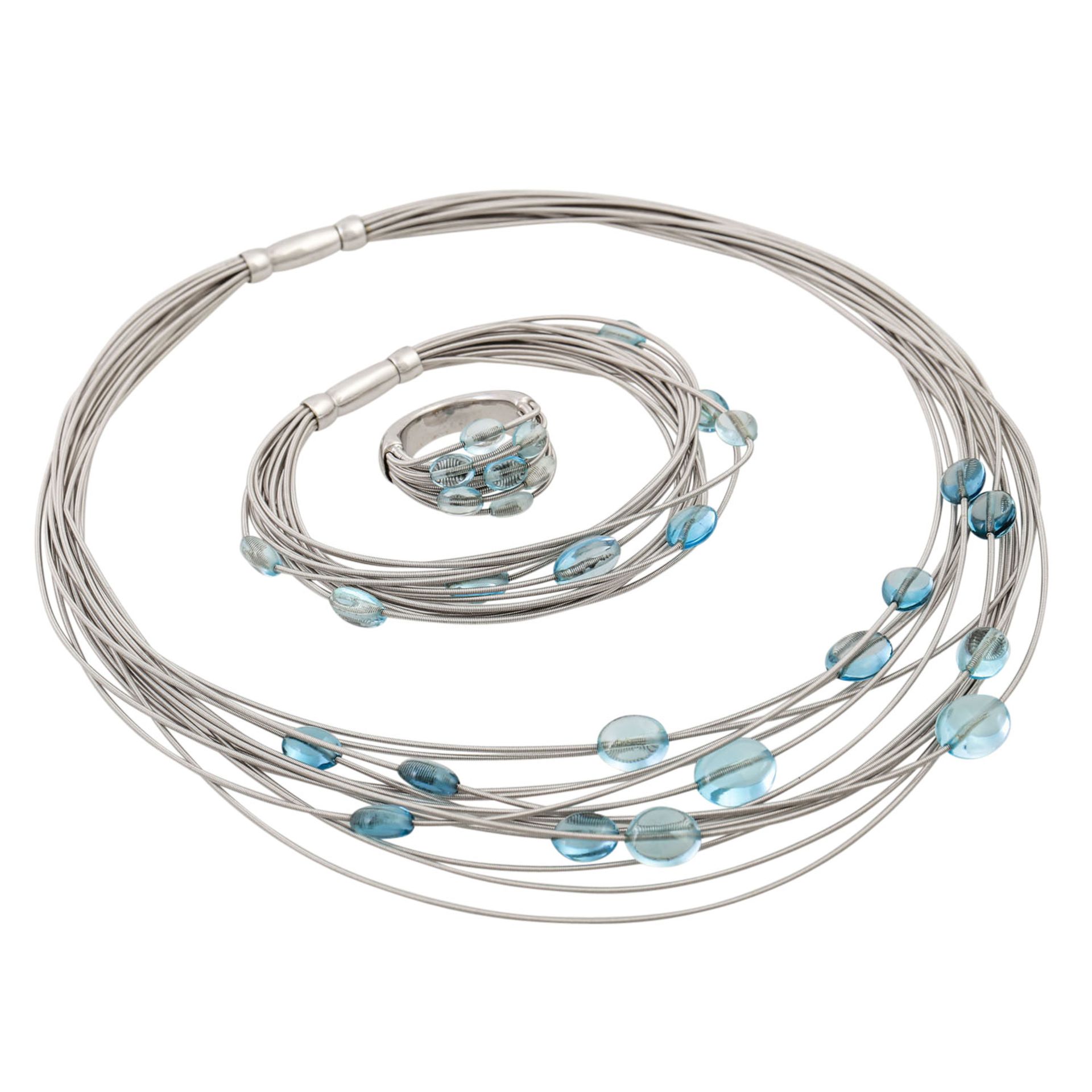 MARCO BICEGO Schmuckset mit Blautopasen, WG 18K, 88,3 gr, Collier L: ca. 41 cm, Armban