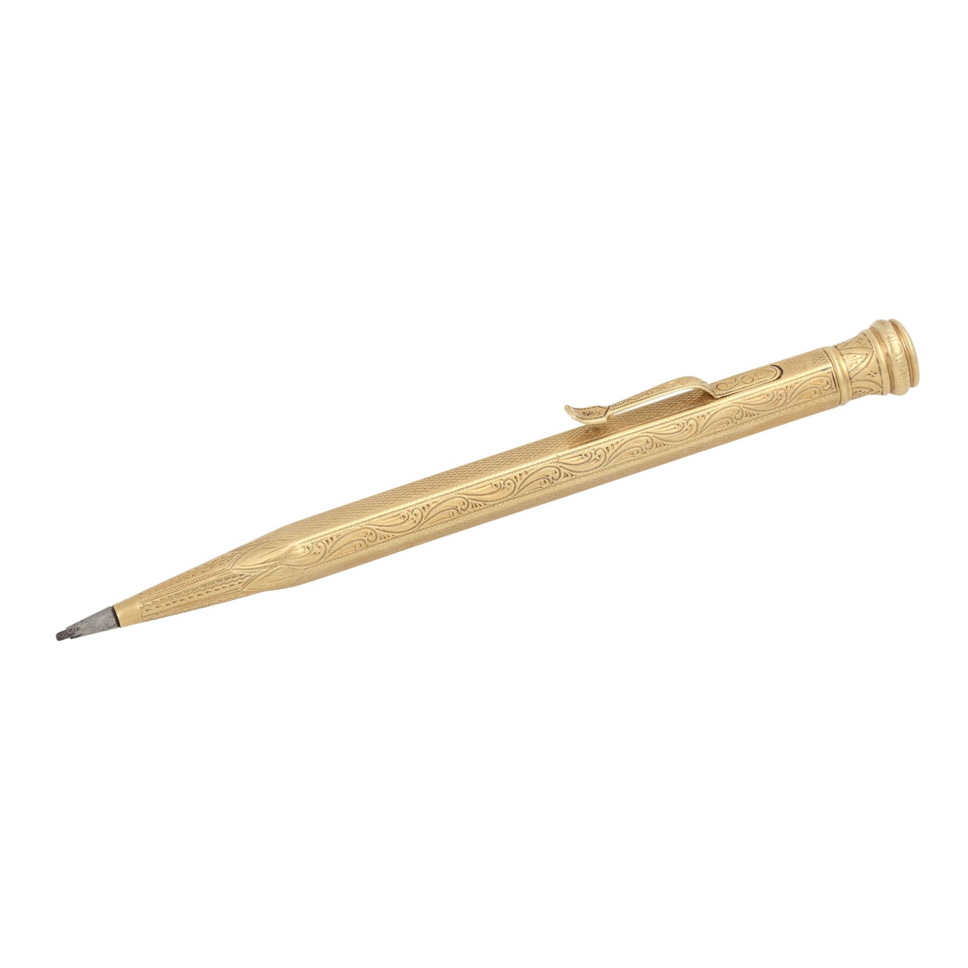 Druckbleistift Gold 14K, 18,4 gr Bruttogewicht, L: ca. 11,5 cm, 20. Jahrhundert, Gebra