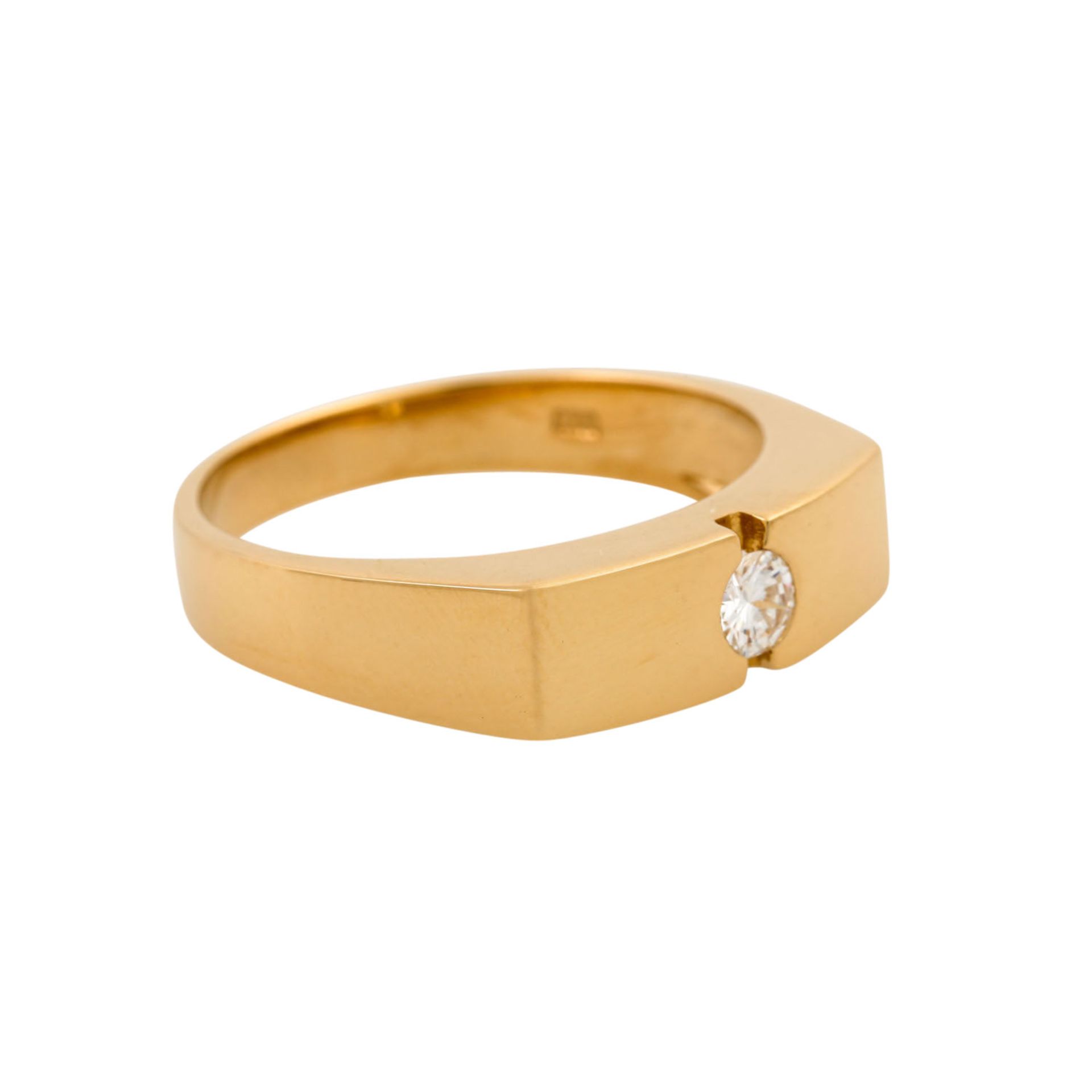 Ring mit Brillant ca. 0,20 ct (punz.), ca. GW (K)/VVS, GG 18K, 9,6 gr, RW: 64, 20./21.