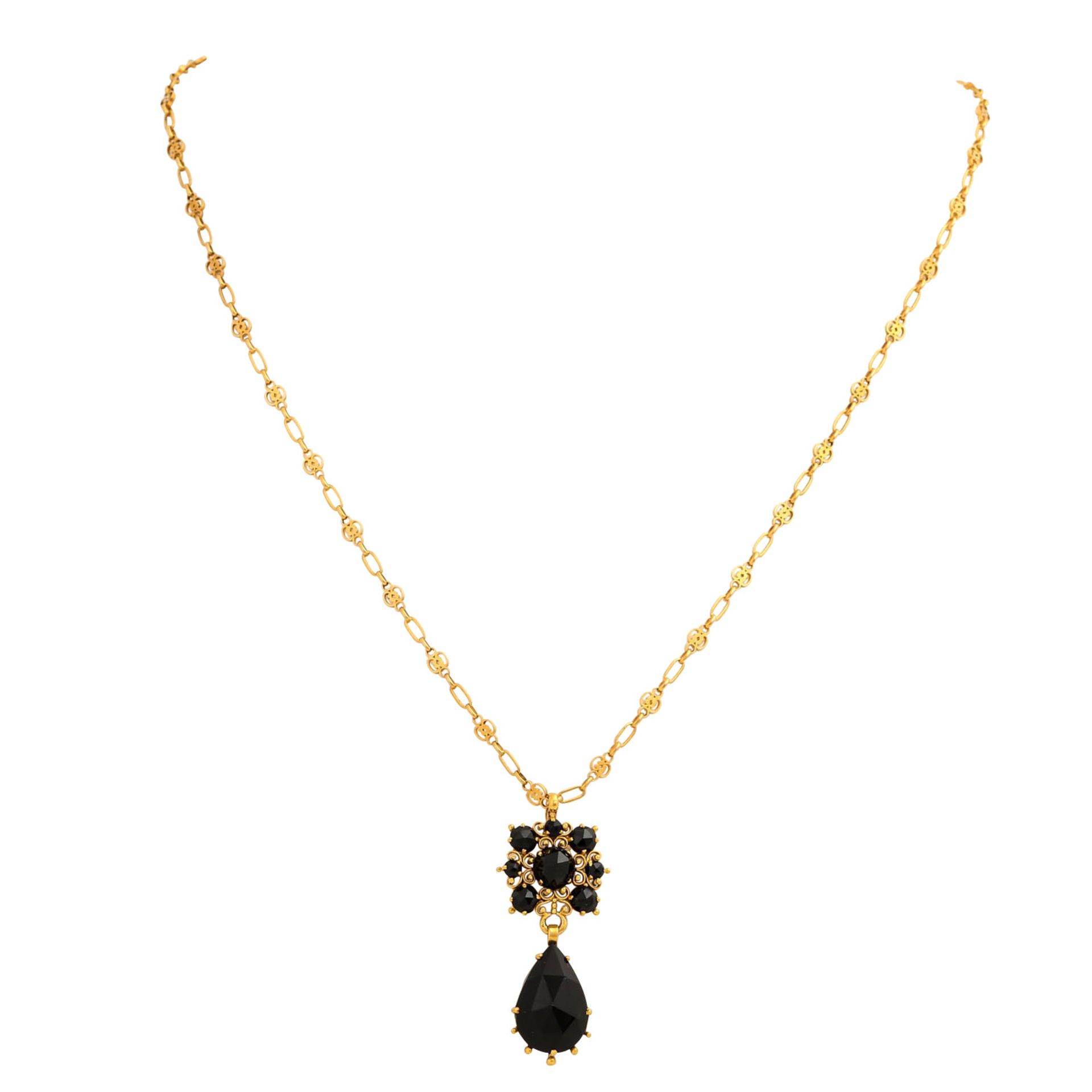 ULMER SCHMUCK Collier mit Onyx, Anhänger an feiner Musterkette, GG 18K, 7 g, L: 47 cm