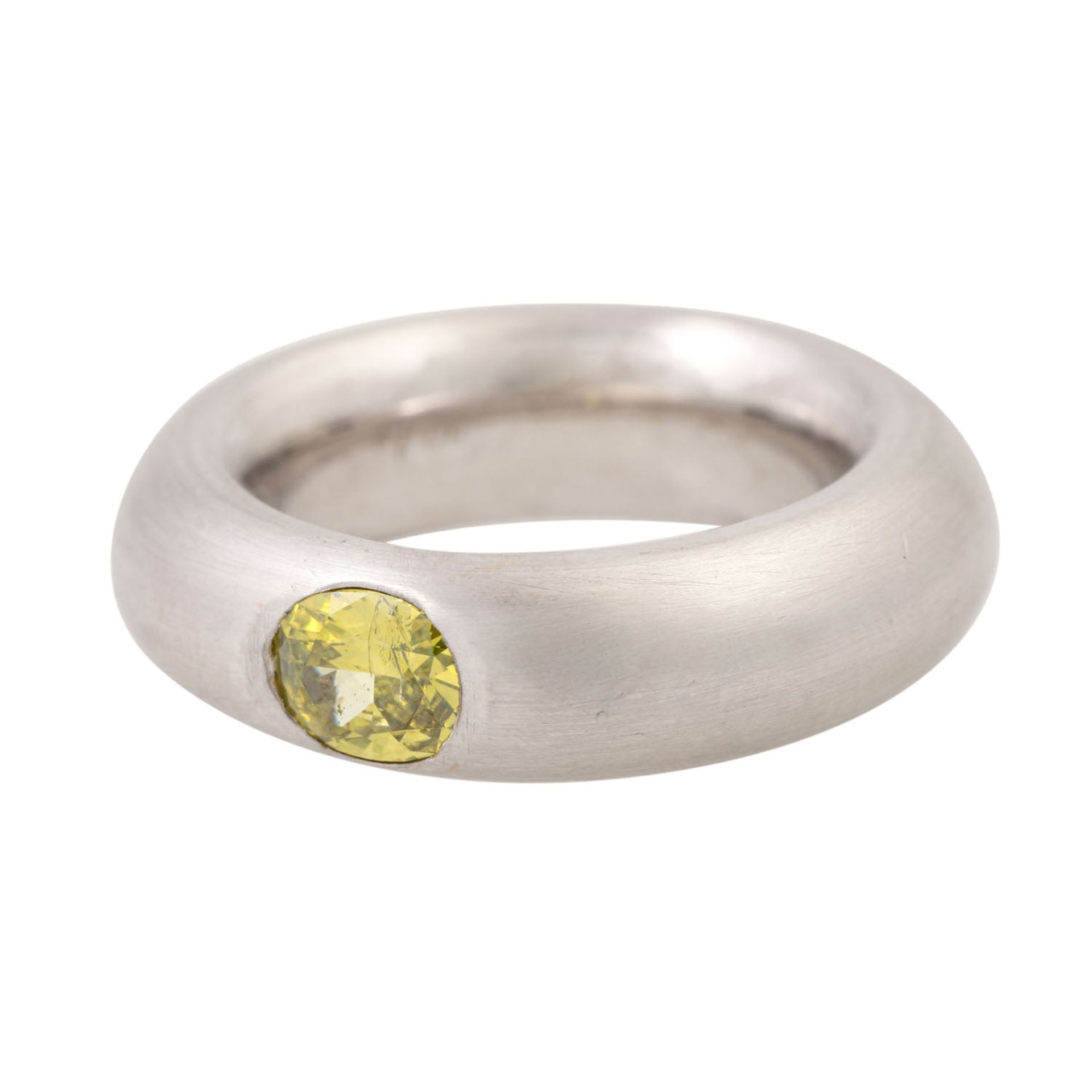 Ring mit oval facettiertem Diamant von 0,56 ct (graviert), GREENISH YELLOW (beh.)/SI2, - Image 5 of 5