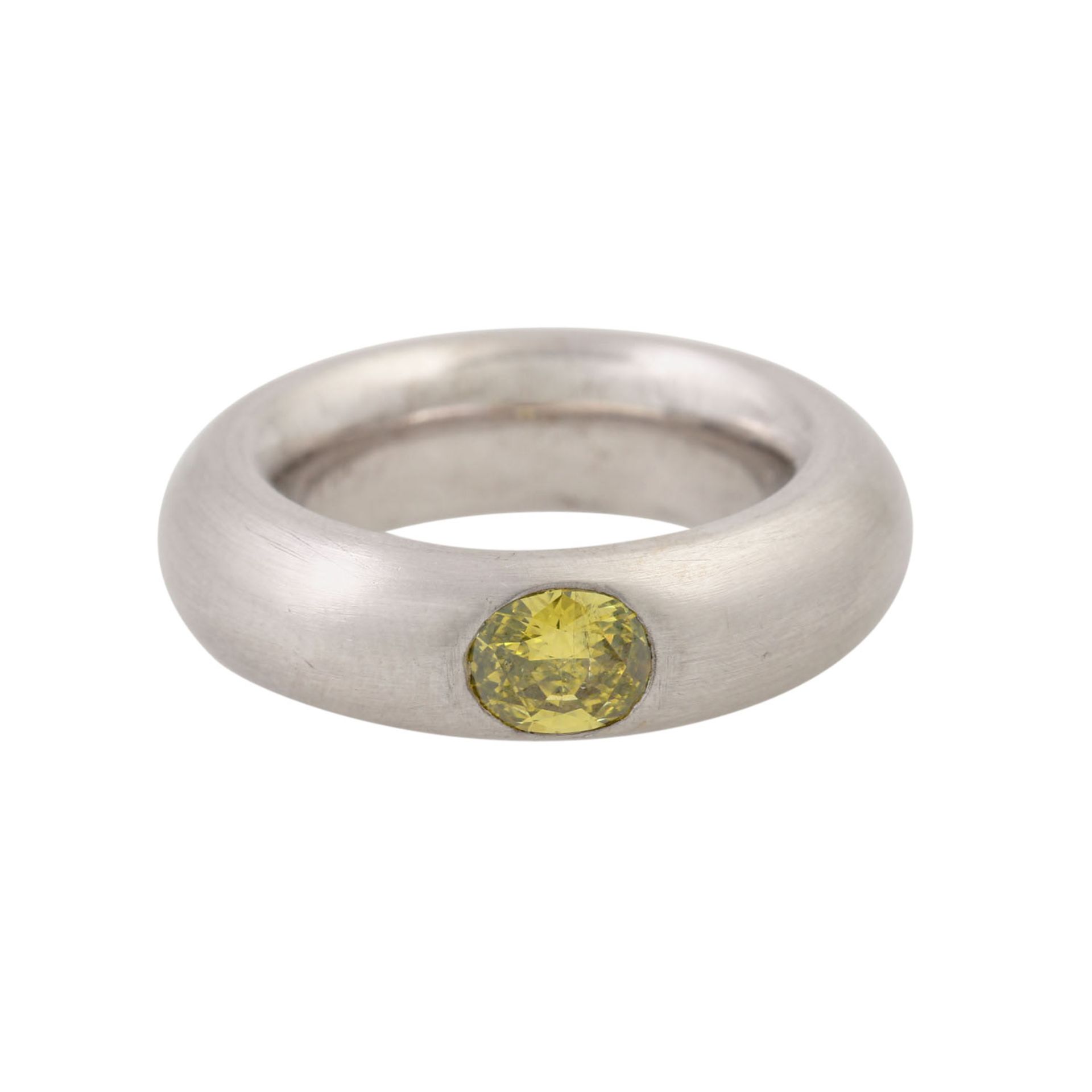 Ring mit oval facettiertem Diamant von 0,56 ct (graviert), GREENISH YELLOW (beh.)/SI2, - Image 2 of 5