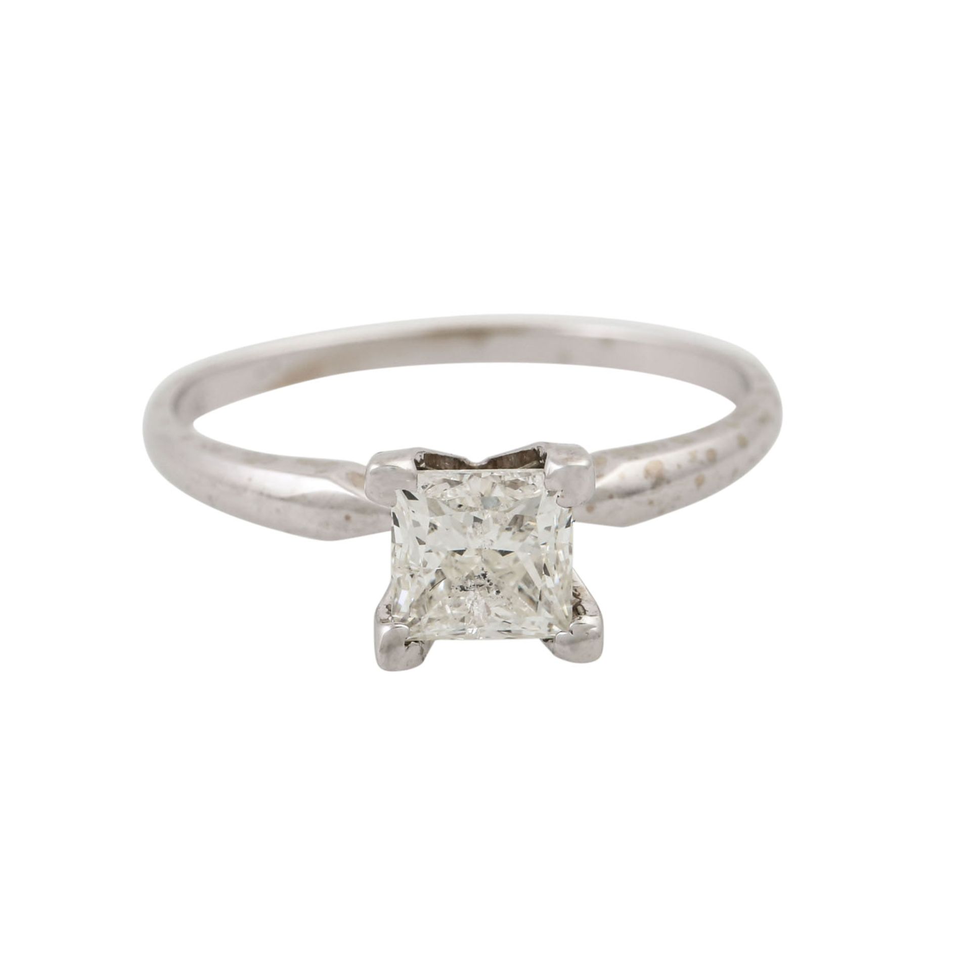 Solitärring mit Prinzess-Diamant von ca. 1 ct, ca. GW (K-L)/P1-P2, WG 14K, 2,1 g, RW: - Image 2 of 5