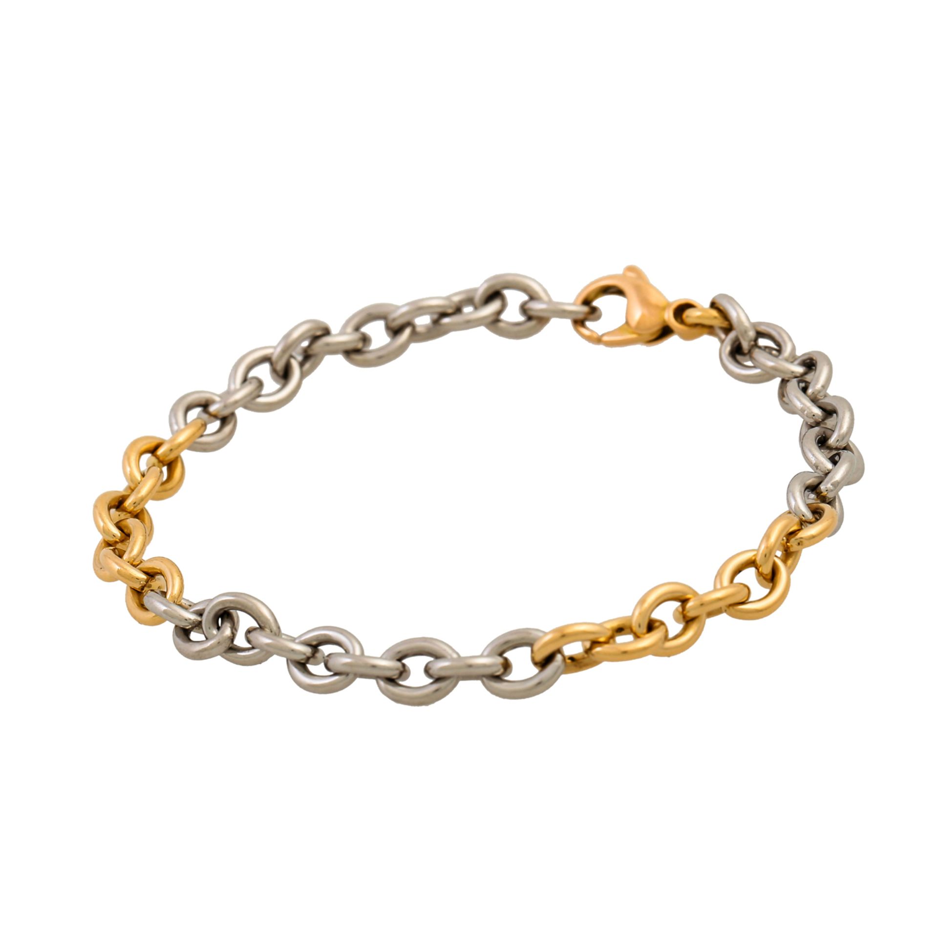 Armband aus massiven Ösen, leicht oval, aus Platin und GG 18K, 23,4 g, L: 19,5 cm, En