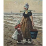 HAERENDEL, HARRY (1896-1991), "Junge Frau mit Kind am Meeresstrand", die Frau mit Wass