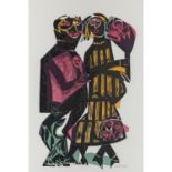 GRIESHABER, HAP (Helmut Andreas Paul, 1908-1981) 'Dunkles Paar'. Holzschnitt in Sepia,