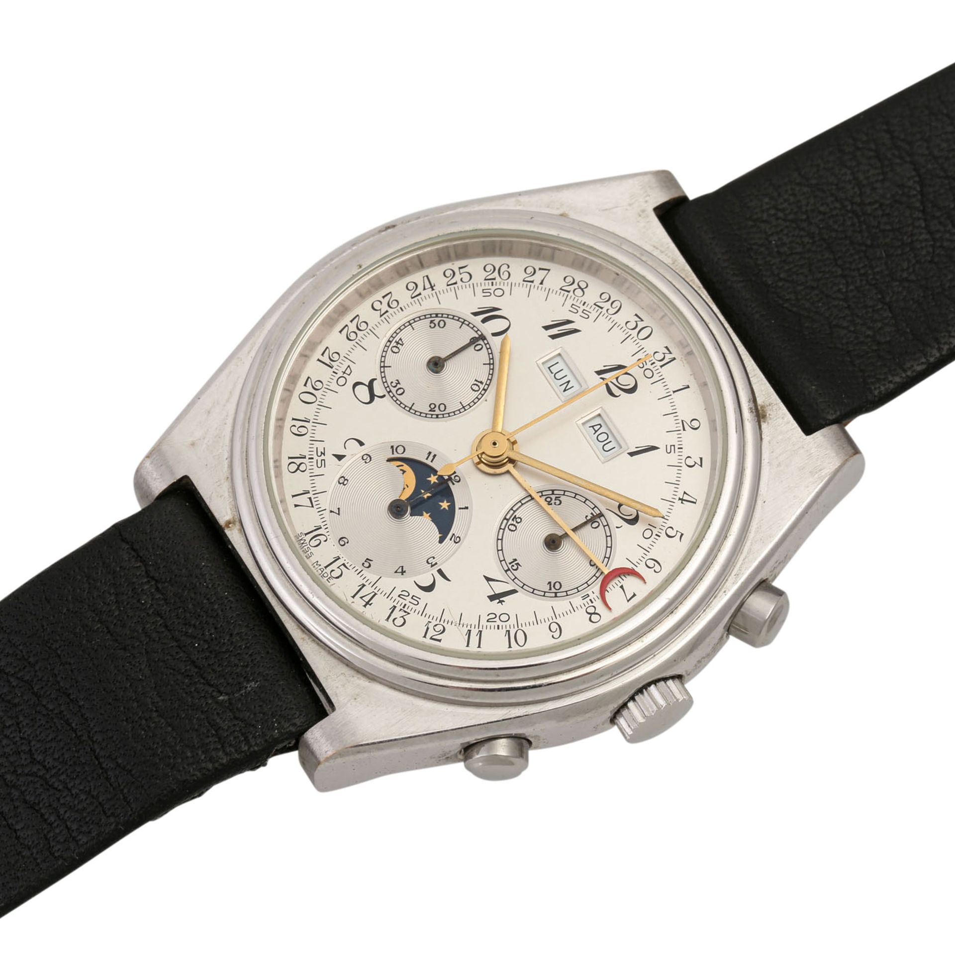 VINTAGE Chronograph mit Tag/Datum und Mondphasen. Armbanduhr. Edelstahl. Handaufzug-We - Bild 4 aus 5