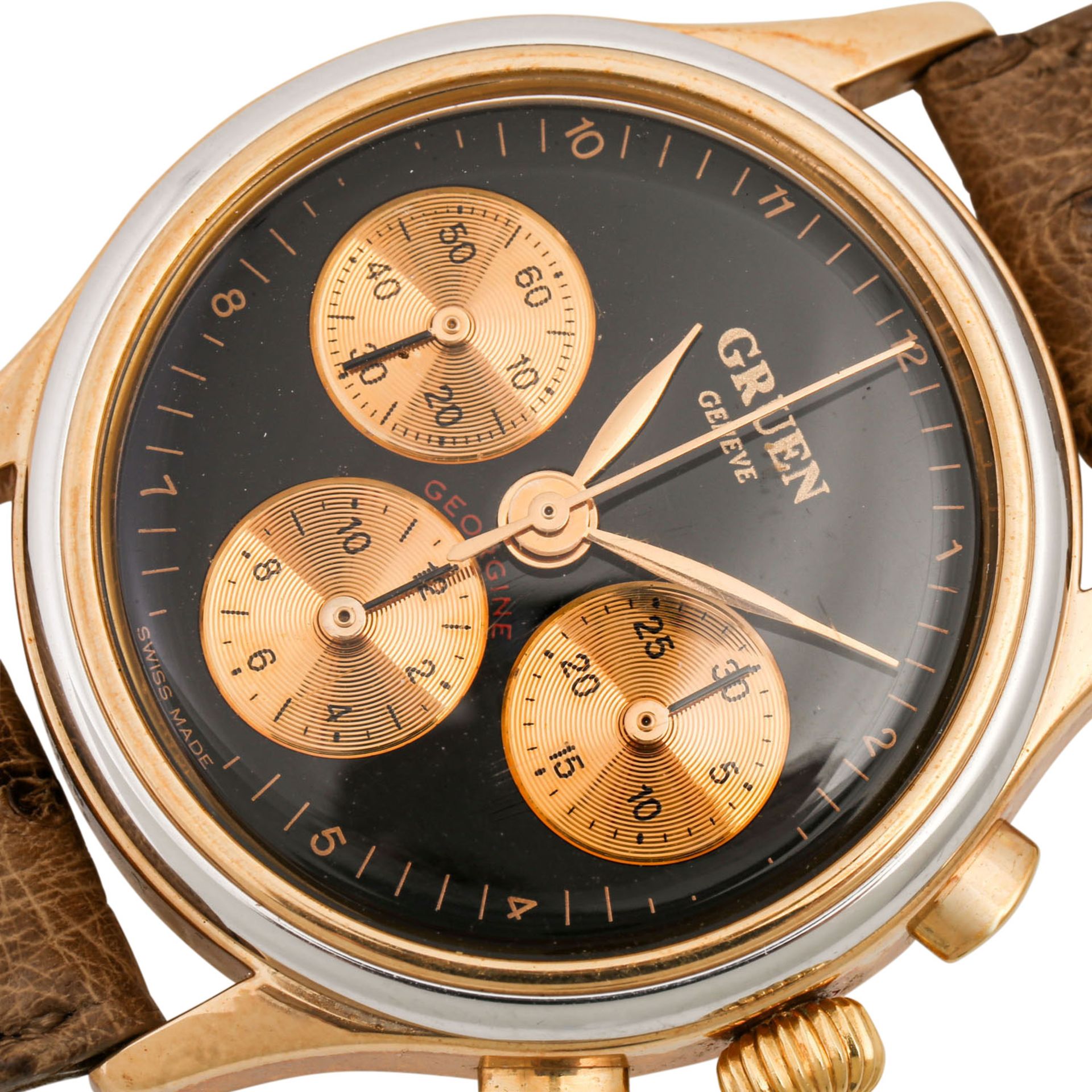 GRUEN GENEVE Vintage Chronograph. Damenuhr. Edelstahl, vergoldet. Handaufzug-Werk, Kal - Bild 5 aus 5