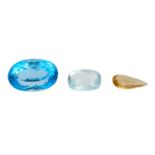 Konvolut 3 Edelsteine Aquamarin von 5,3 ct, Heliodor (Beryll) von 2.46 ct, Blautopas v