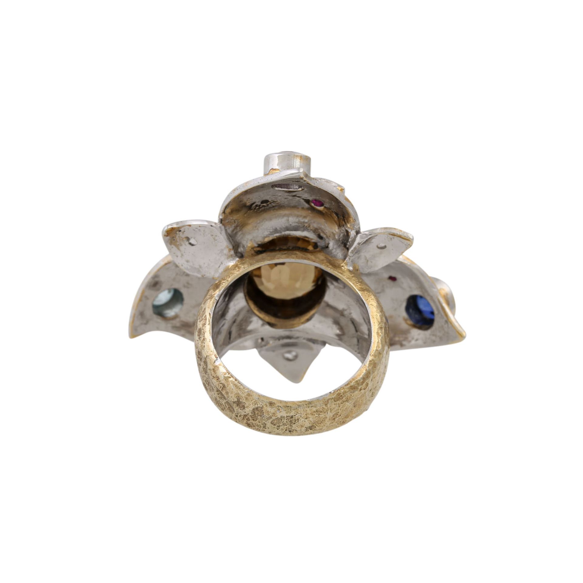 Designerring in floraler Form mit verschiedenen Edelsteinen, - Image 4 of 4