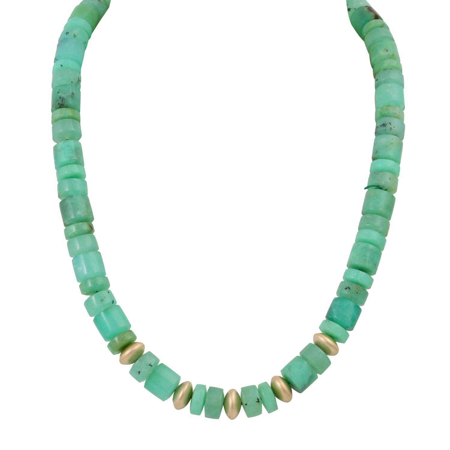 Feine Chrysopraskette mit Verlängerung,