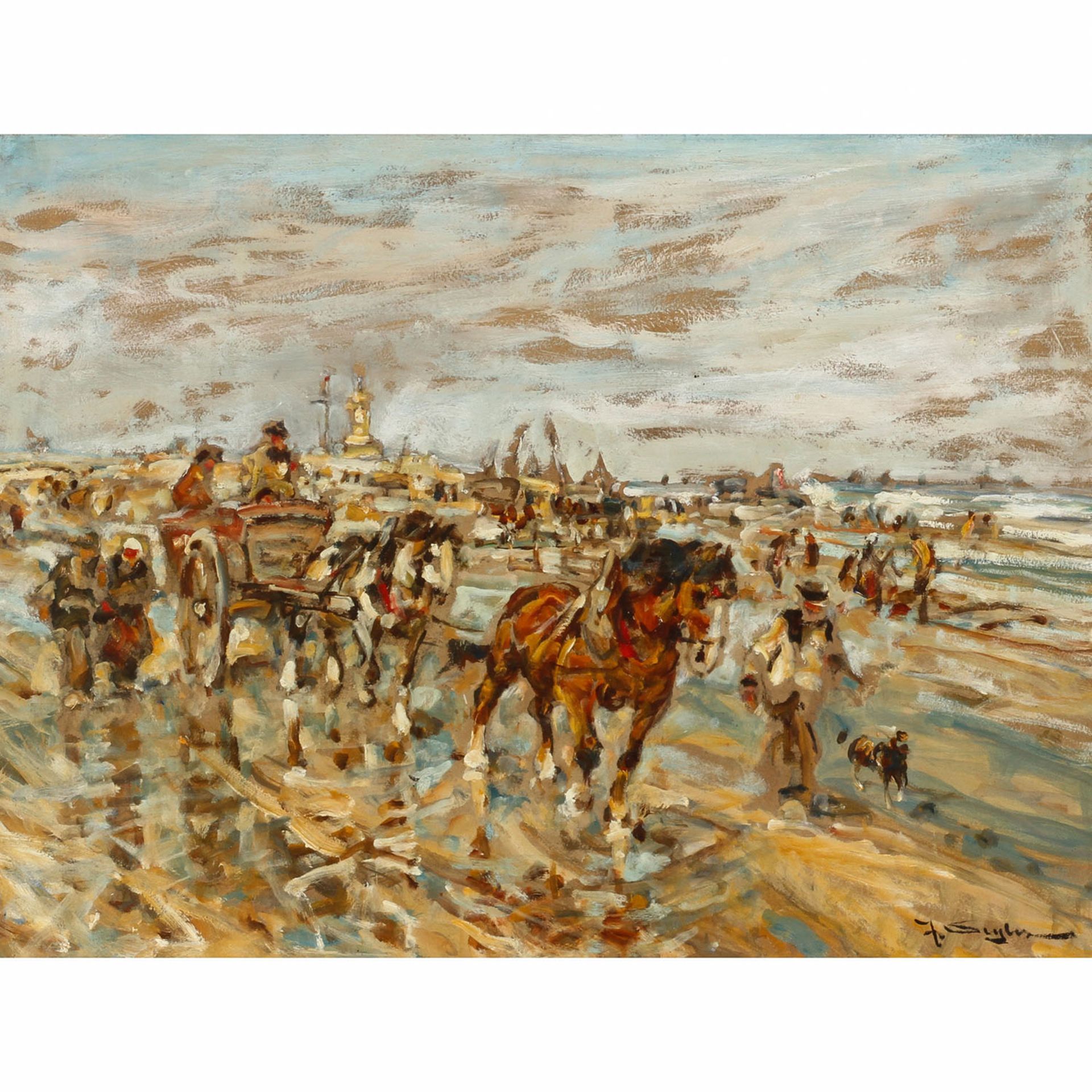 SEYLER, JULIUS (1873-1955), "Krevettenfischer mit Pferdewagen an der Küste“,