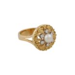 Ring, mittig mit 1 Zuchtperle D: 6 mm und 6 Brillanten zus. ca. 0,36 ct FW-W(G-H)/VS-Si,