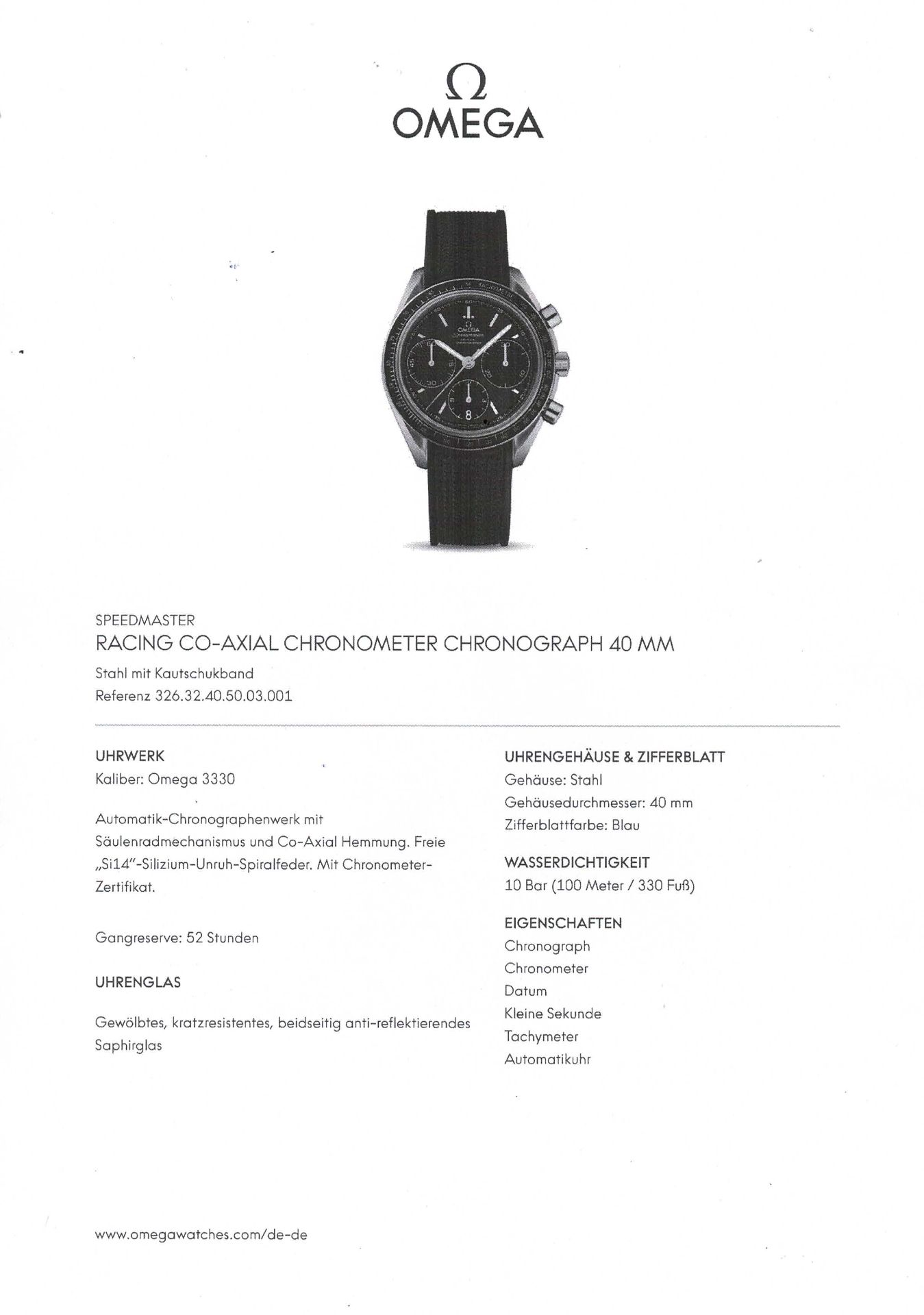 OMEGA Speedmaster "Racing Co-Axial Chronometer Chronograph", Ref. 326.32.40.50.03.001. Herrenuhr. - Bild 9 aus 9