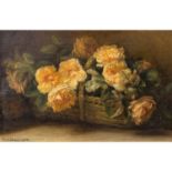 SHAW, M. H. (Maler/in 19./20. Jh.), "Stillleben mit gelben Rosen in Korb",