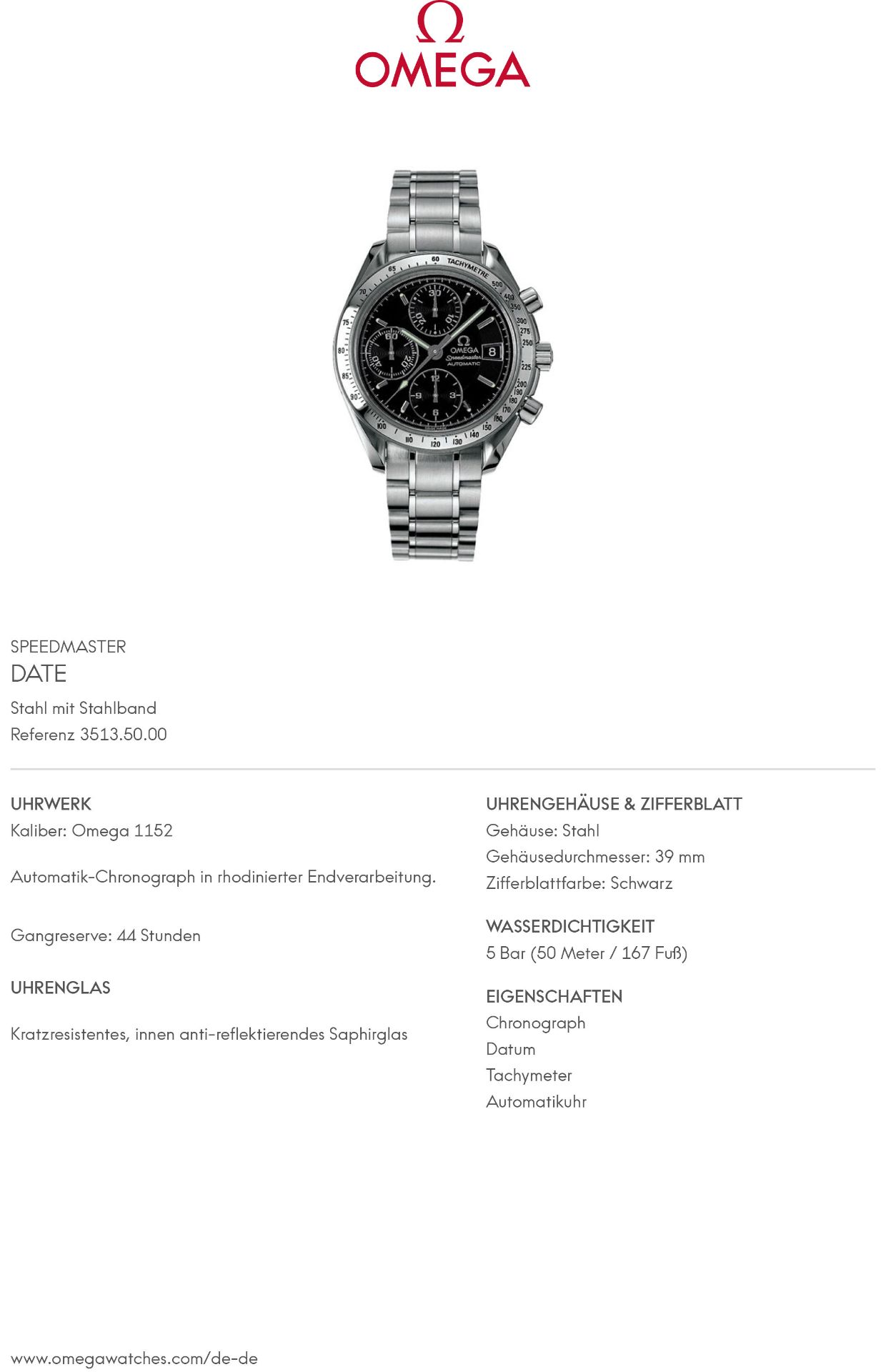 OMEGA Speedmaster Date Chronograph, Ref. 3513.50.00. Armbanduhr. - Bild 7 aus 8