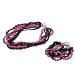 Set Kette und Armband schwarz/pink,