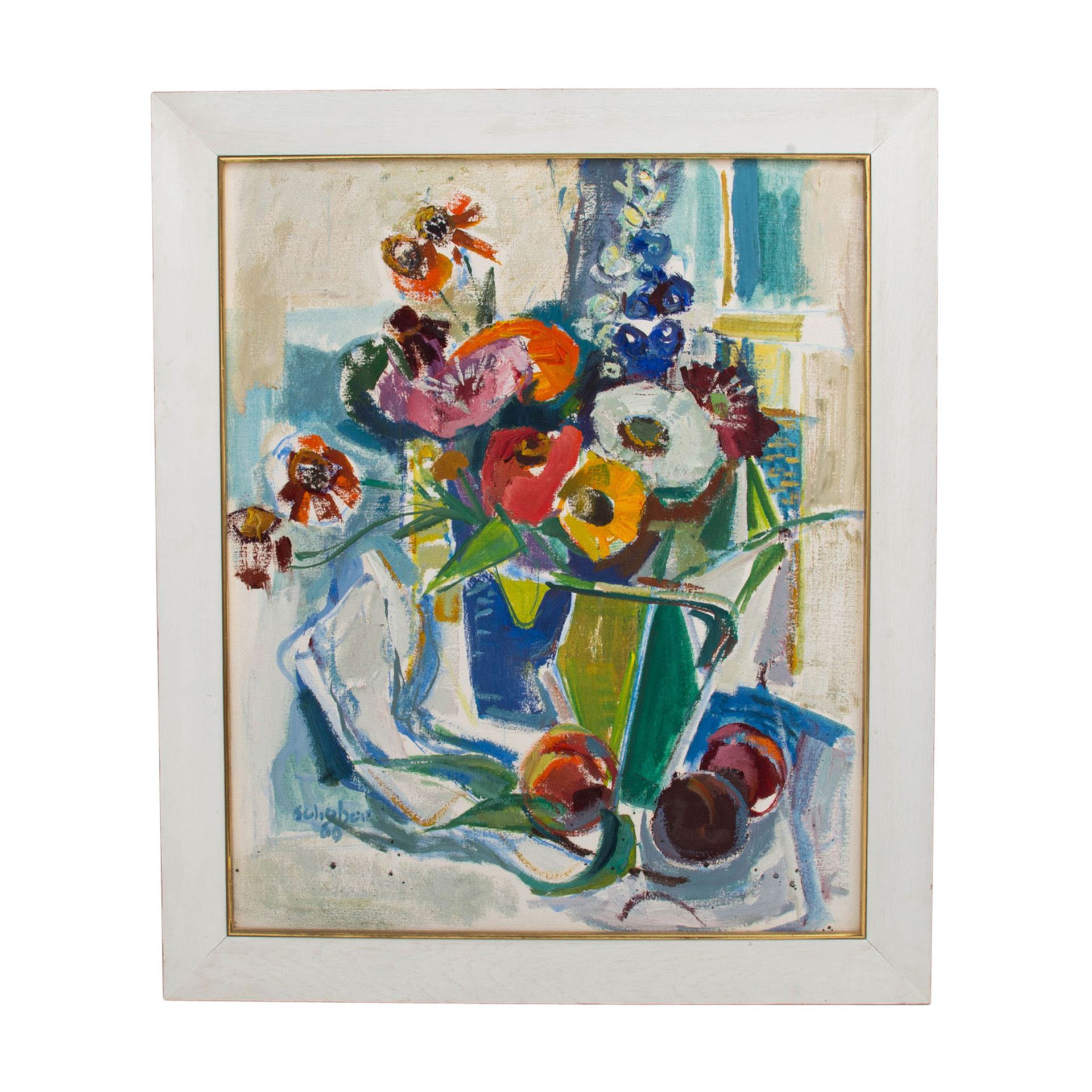 SCHOBER, PETER JAKOB (1897-1983), "Stillleben mit Sommerblumen und Früchten vor dem Fenster", - Bild 2 aus 4