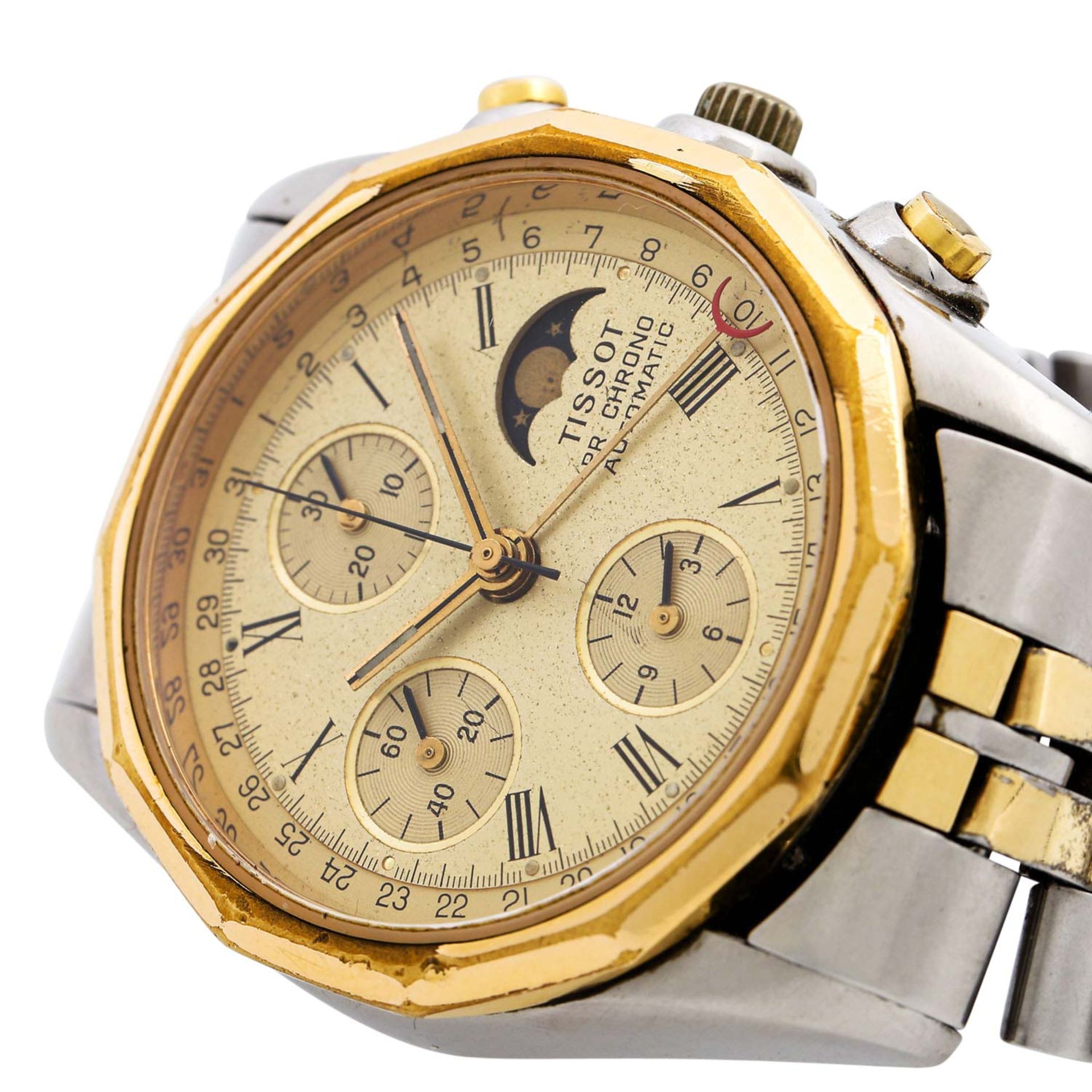 TISSOT Vintage PR 100 Herrenuhr Chronograph mit Mondphase. Ca. 1990er Jahre. - Bild 6 aus 6