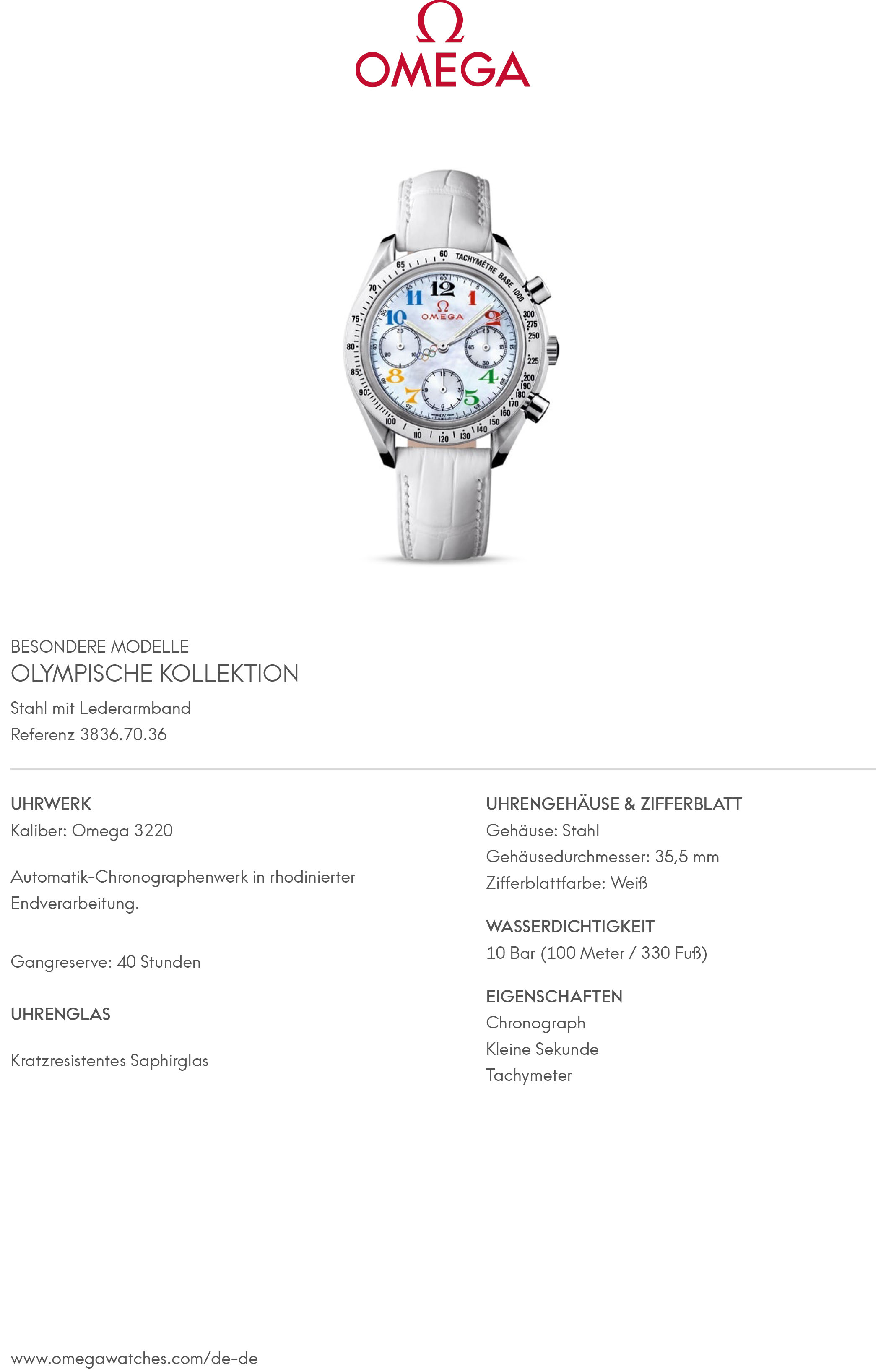 OMEGA Speedmaster Chronograph "Olympische Kollektion", Ref. 3836.70.36. Armbanduhr. Ca. 2000er Jahre - Image 8 of 8