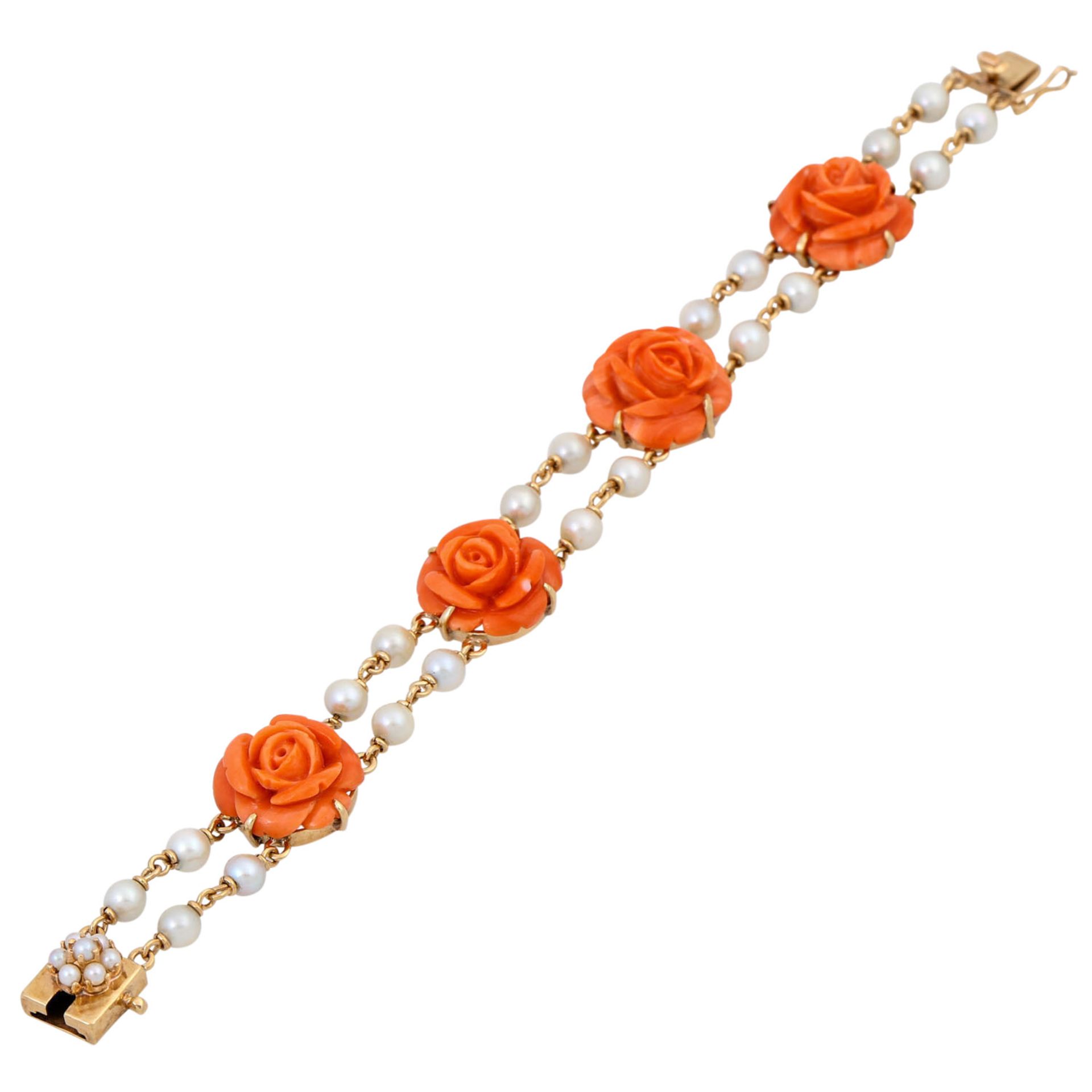 Armband mit Edelkoralle in Rosenform geschnitten, - Image 4 of 7
