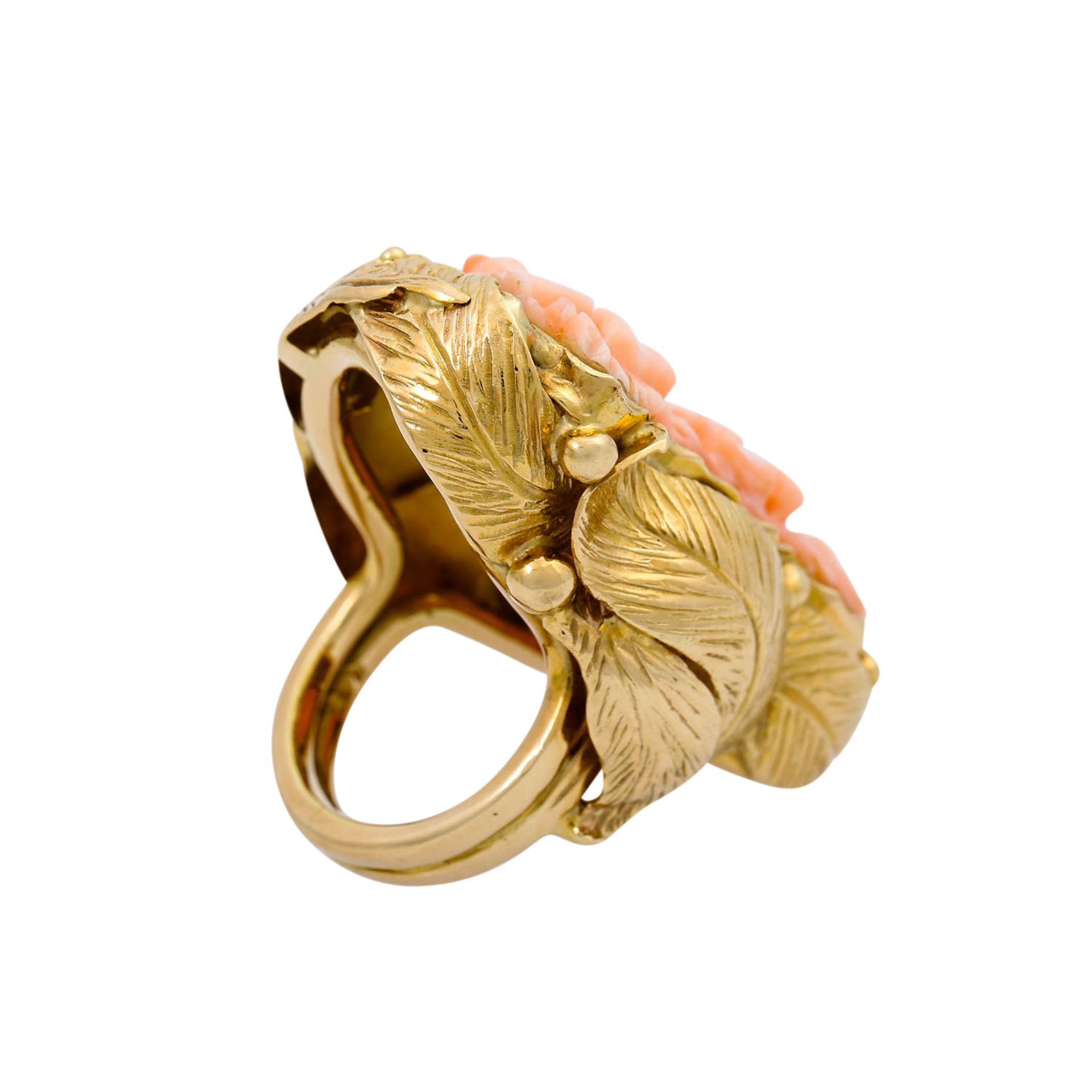 Ring mit floral geschnittener Koralle, - Image 3 of 5