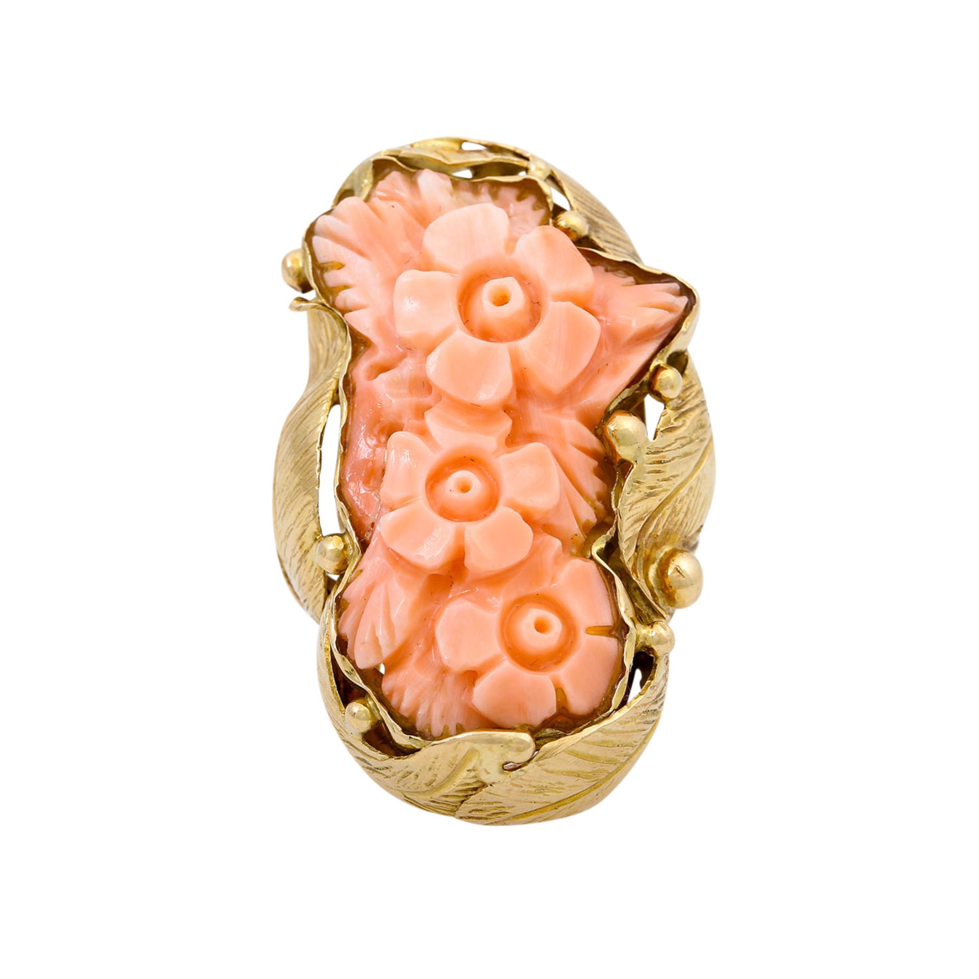 Ring mit floral geschnittener Koralle, - Image 2 of 5