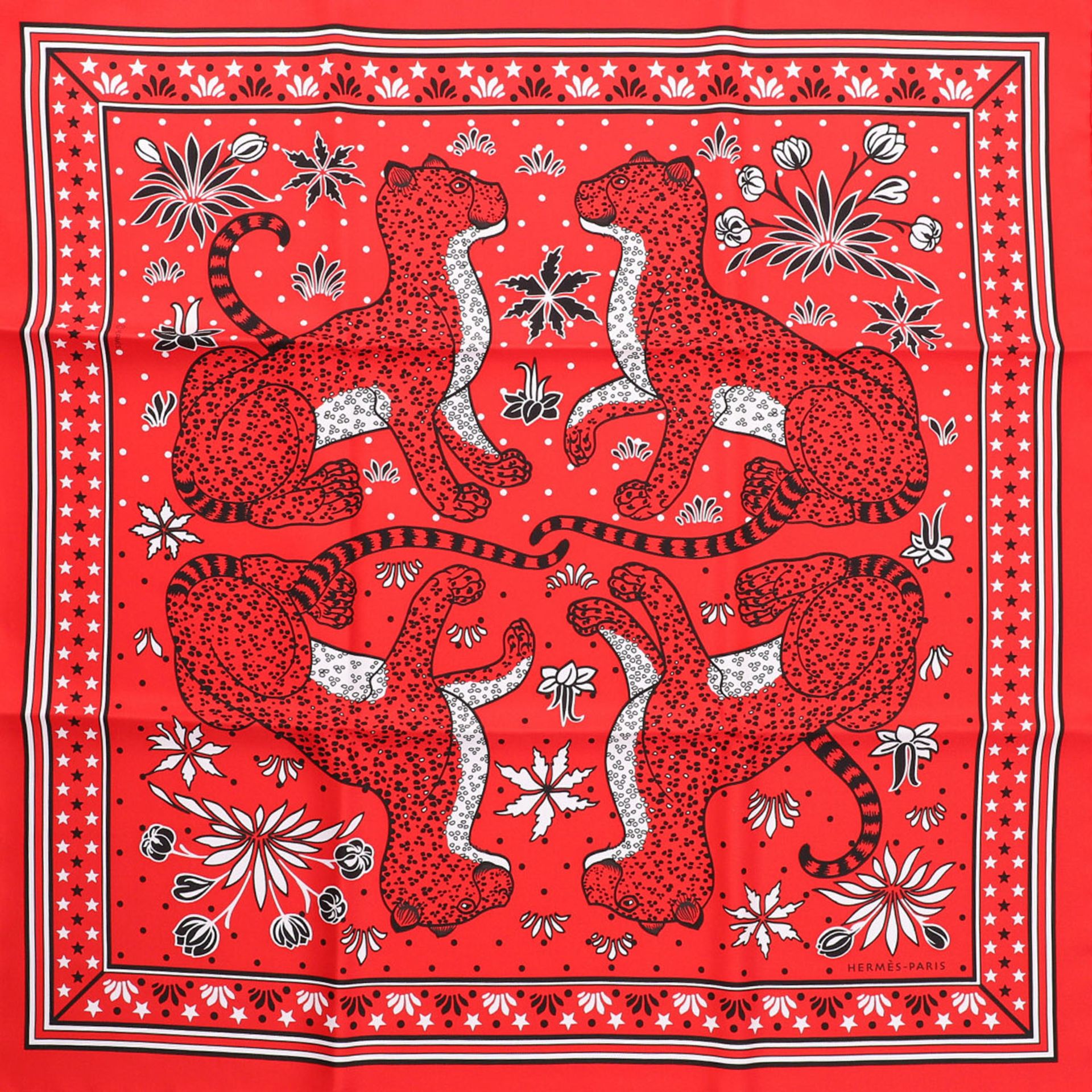 HERMÈS Bandana "LES LEOPARDS".Designed by Christiane Vauzelles, Motiv aus dem Jahr 19