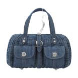 CHRISTIAN DIOR Handtasche "WICKER", Koll.: 2005.Korb-Gewebe aus Denim mit zwei Außenf