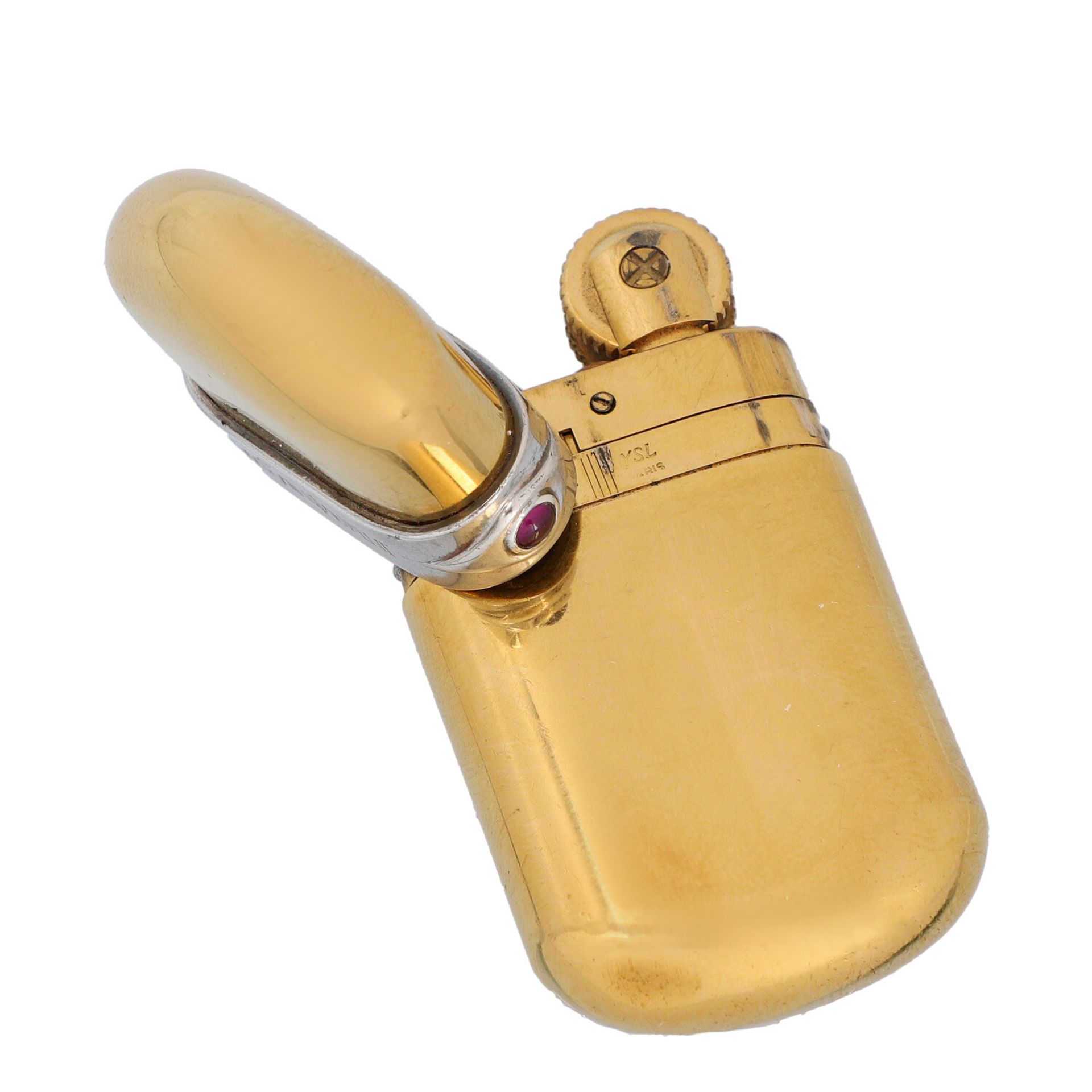 YVES SAINT LAURENT VINTAGE Feuerzeug.Goldfarbenes Modell mit silberfarbenem Logo-Detai - Bild 4 aus 4