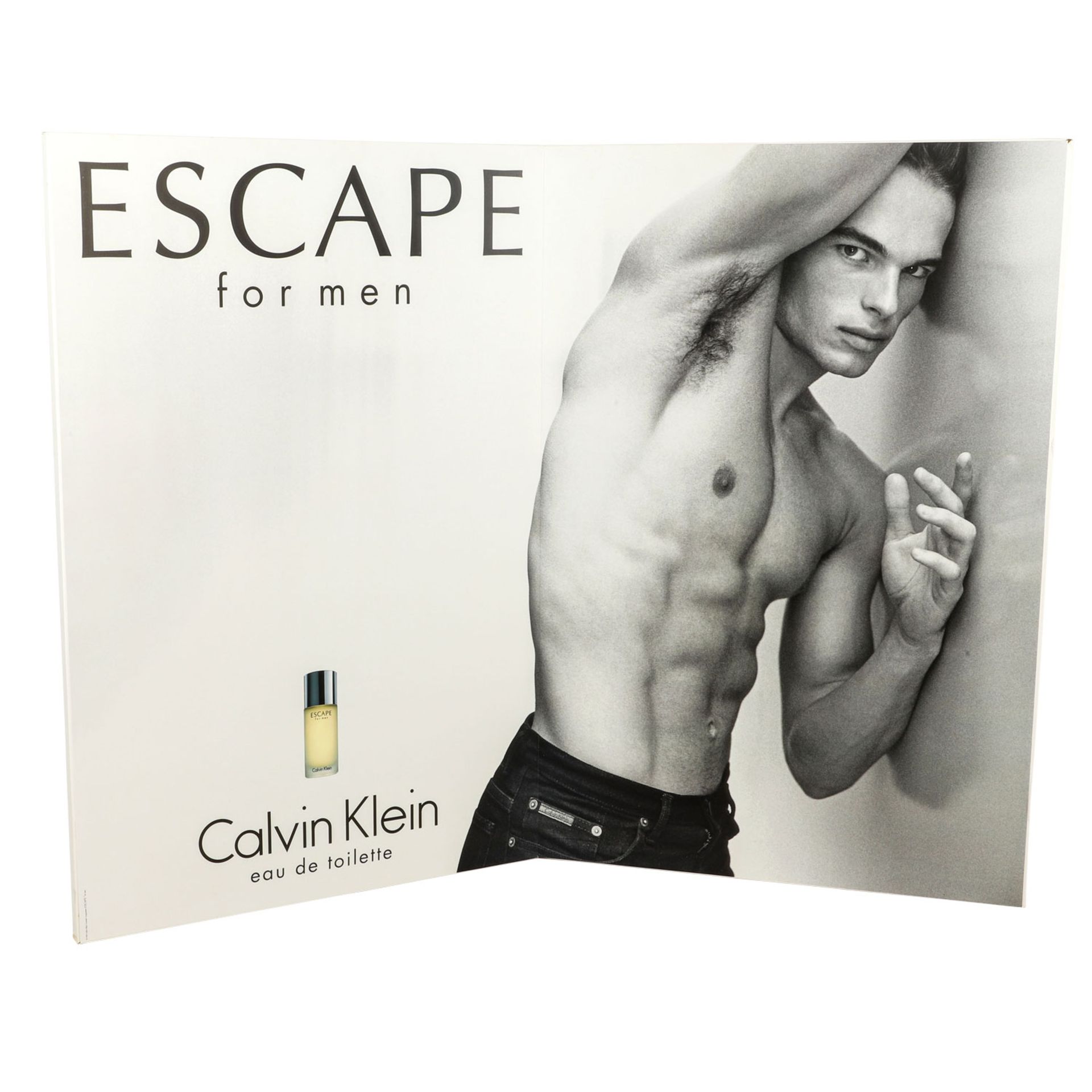 CALVIN KLEIN Reklame "ESCAPE".Aufklappbare Reklame mit beidseitigem Druck. Männermode